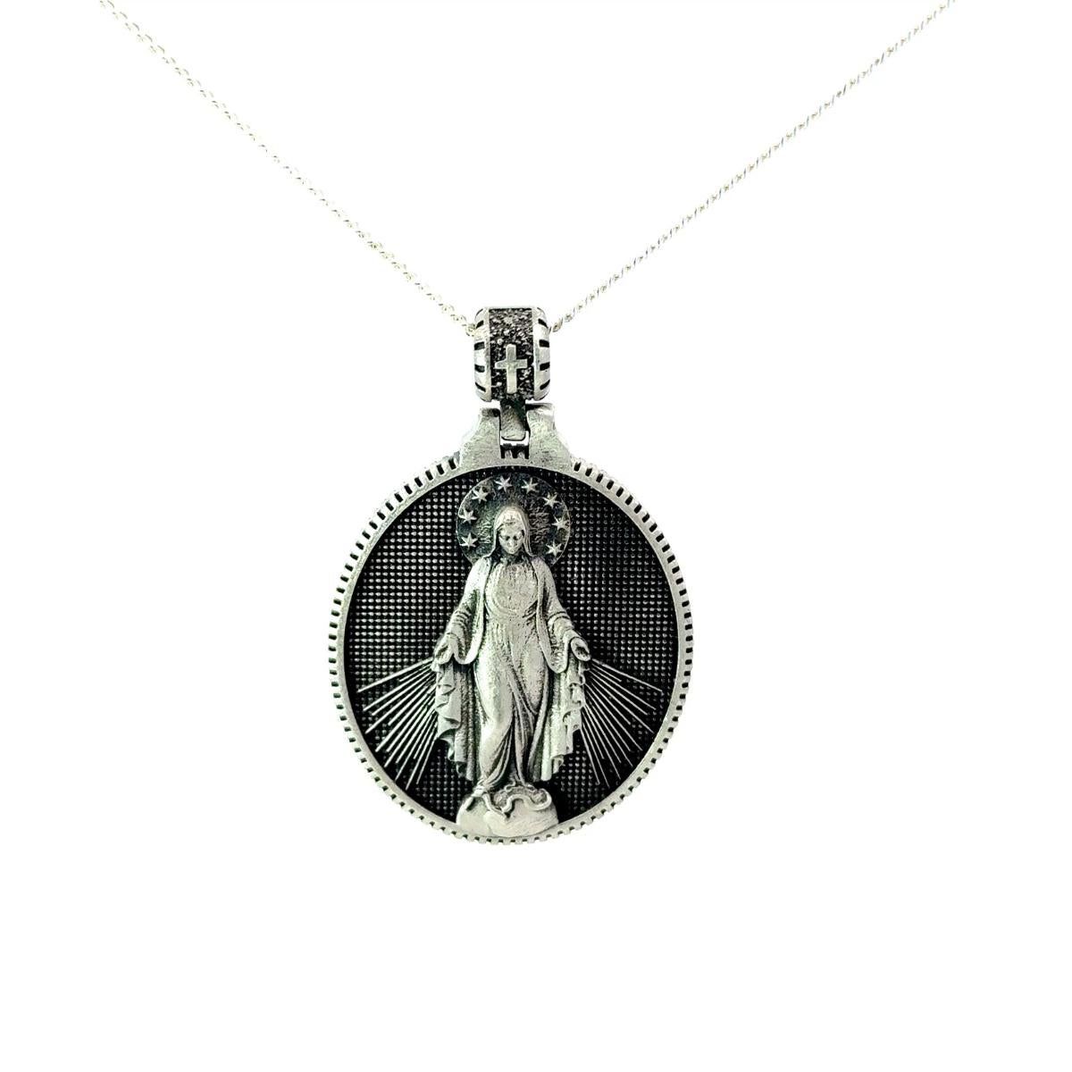Doppelseitiger katholischer Anhänger der Jungfrau Maria, Wunderschöne Mutter, aus Sterlingsilber im Angebot 4