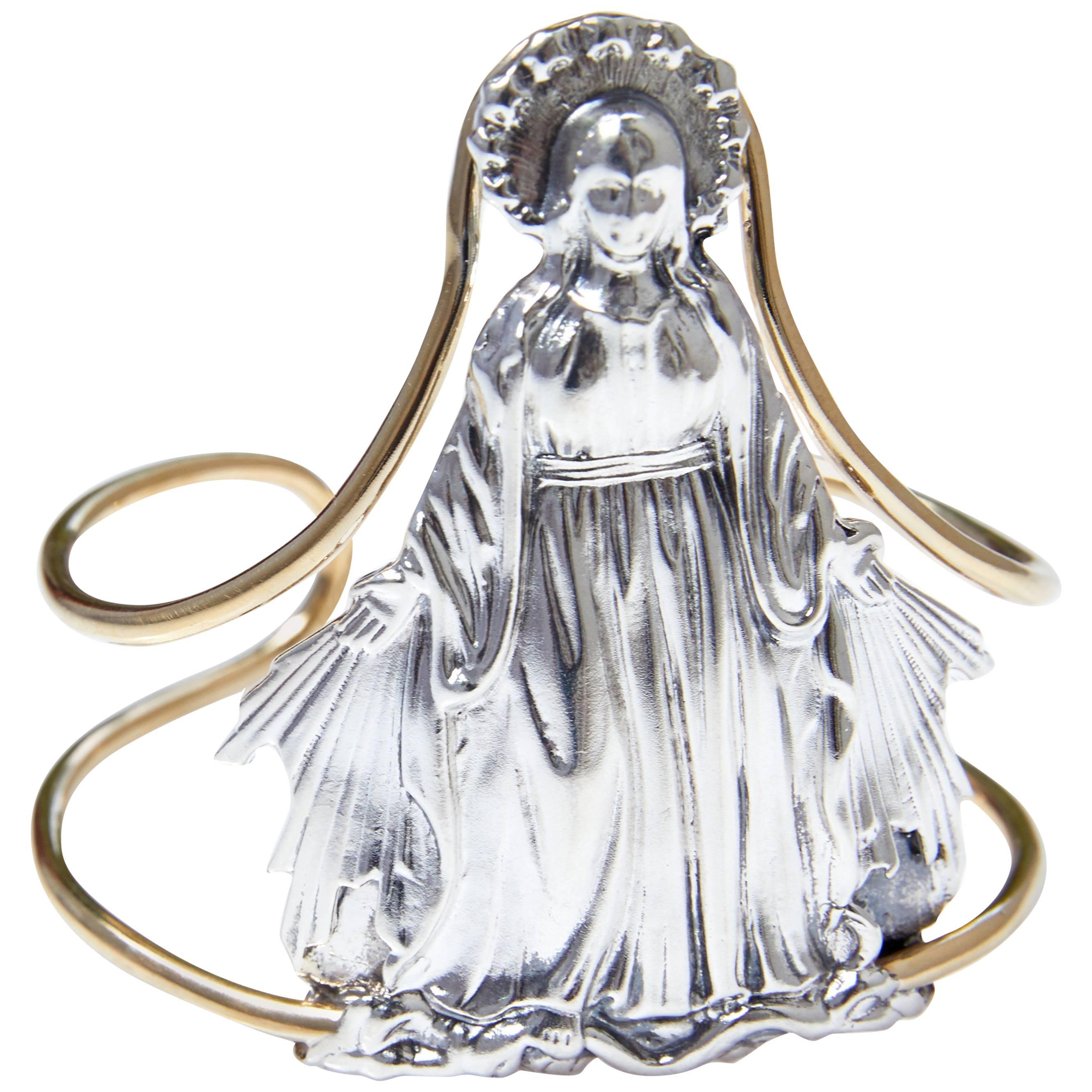 Virgin Mary Mother Mary Cuff Bangle Bracelet Statement Silver Brass J Dauphin For Sale