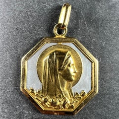 Virgin Mary Mother of Pearl 18K Yellow Gold Charm Pendant