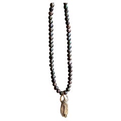Virgin Mary Necklace Black Pearl Choker White Diamond Silver Figurine