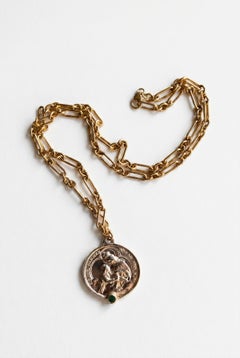 Virgin Mary Necklace Emerald Our Lady of Mount Carmel Coin Pendant