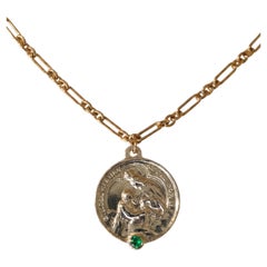 Virgin Mary Necklace Emerald Our Lady of Mount Carmel Coin Pendant