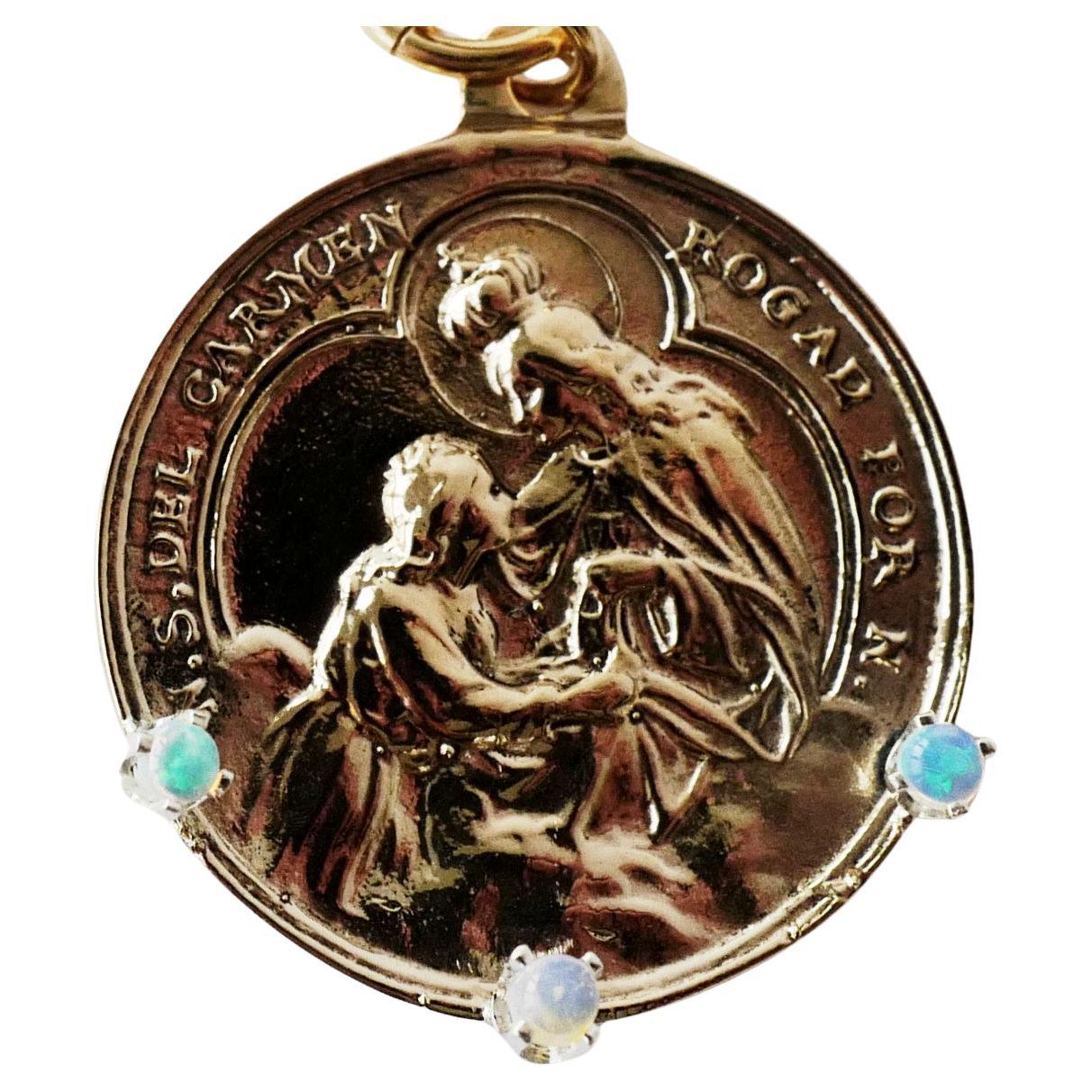 Virgin Mary Opal Medal Necklace Chunky Chain Pendant J Dauphin For Sale