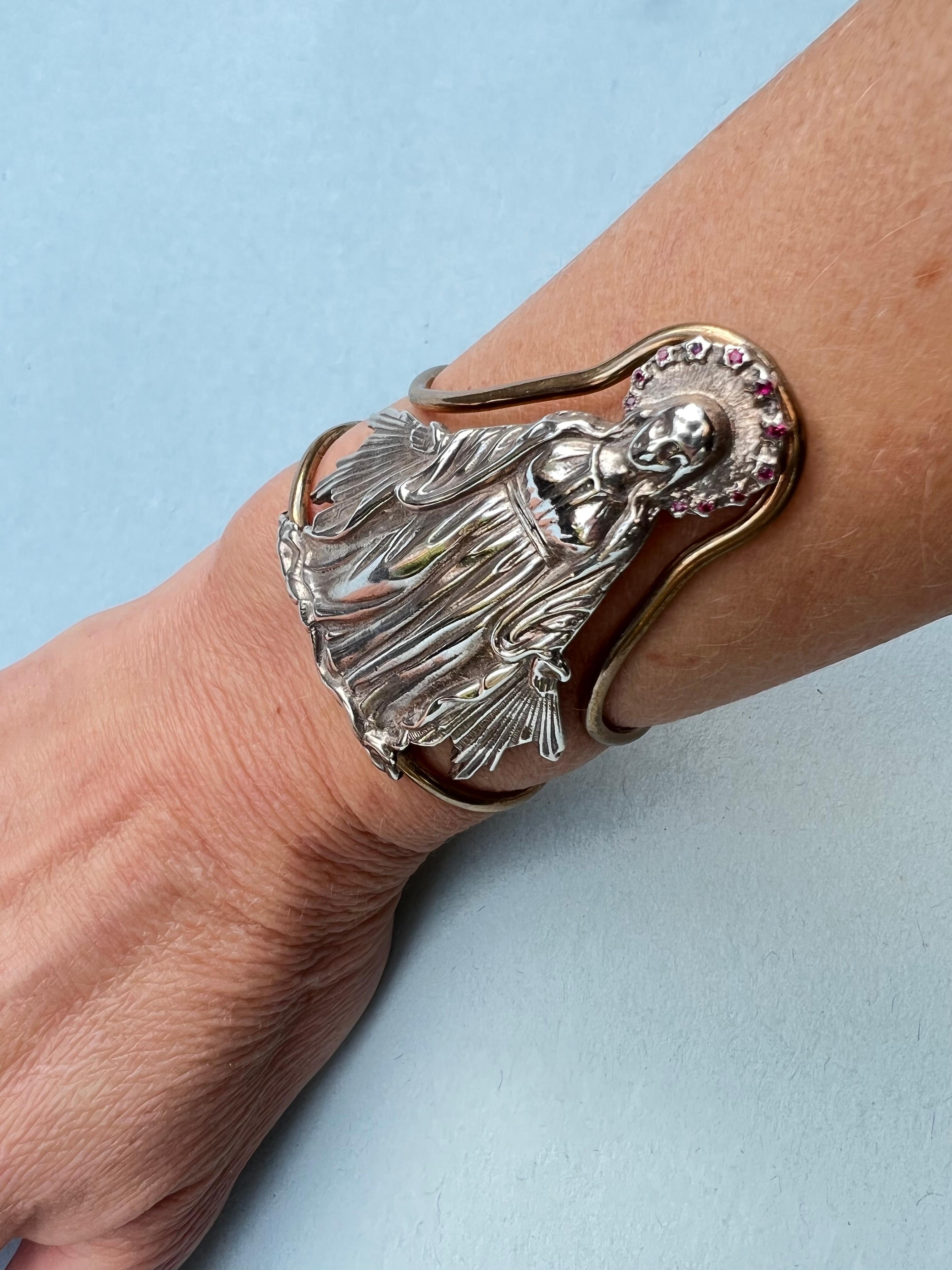 Jungfrau Maria Religiöse Manschette Silber Rubin im Angebot 2