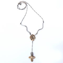 Virgin Mary Snake Jaguar and Cross Silver Necklace