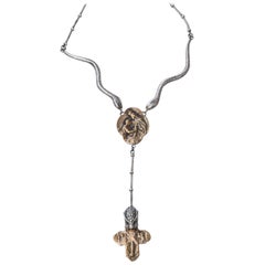 Virgin Mary Snake Jaguar Cross Necklace Silver Bronze J Dauphin