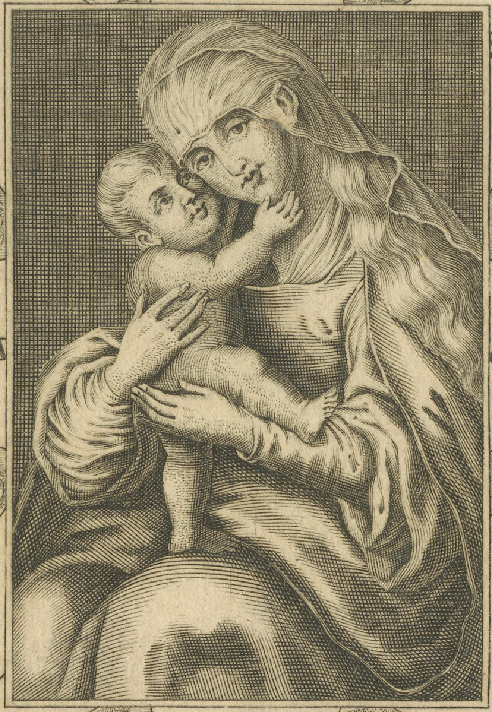 Virgin Mary with Child, Baroque Devotional Engraving, Penzinger, c.1700