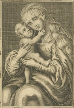 Vergine Maria con il Bambino, Incisione devozionale barocca, Penzinger, 1700 ca.