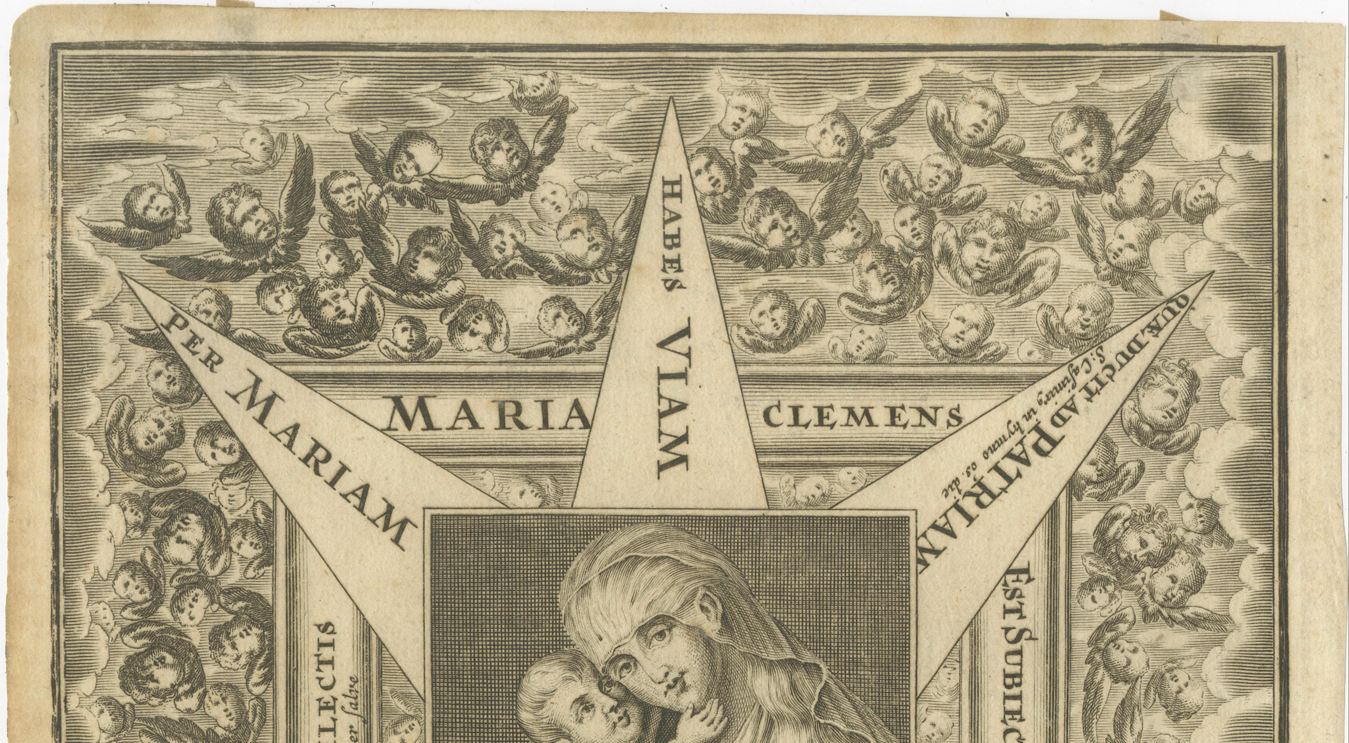Virgin Mary with Child, Baroque Devotional Engraving, Penzinger, c.1700