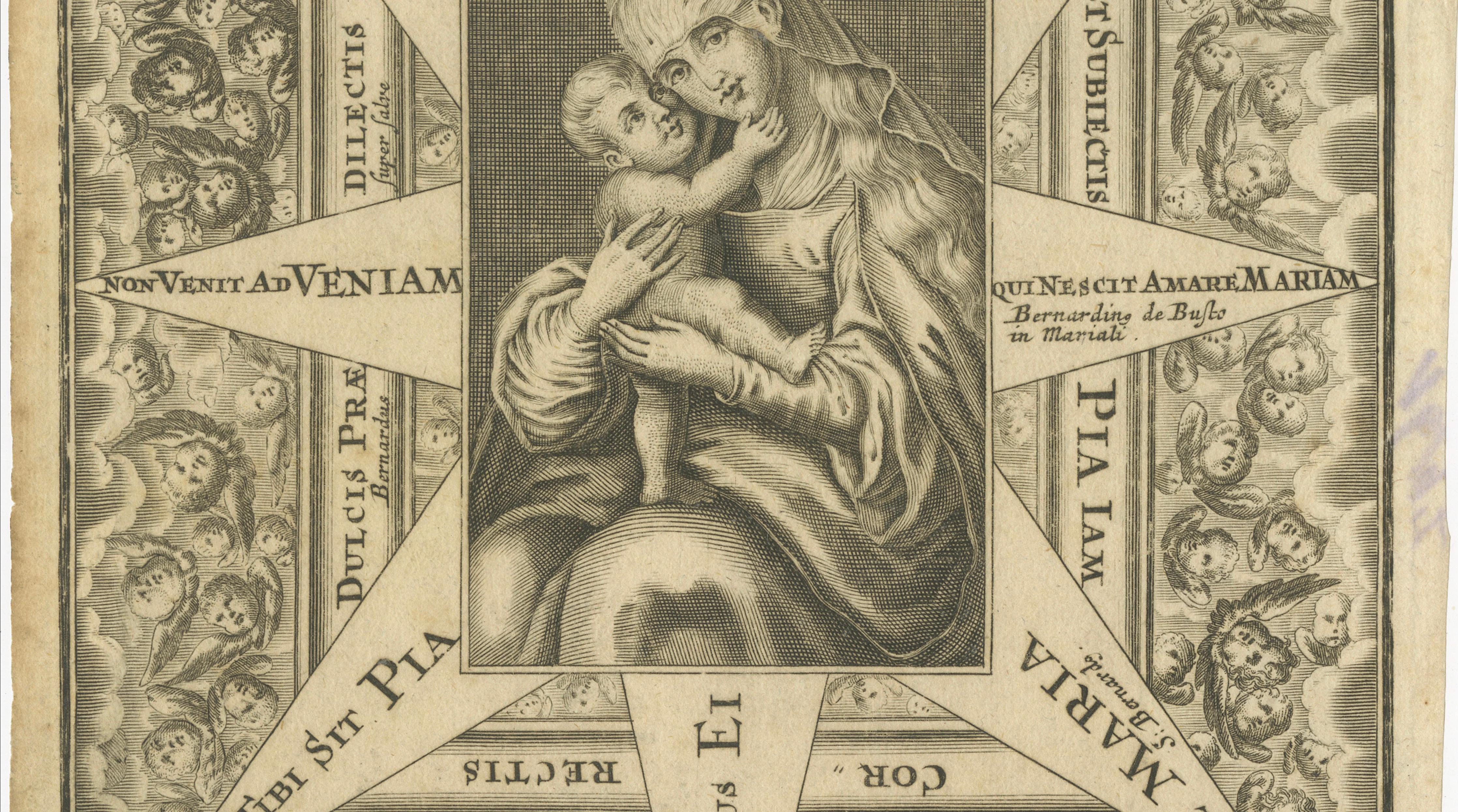 Virgin Mary with Child, Baroque Devotional Engraving, Penzinger, c.1700