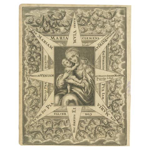 Virgin Mary with Child, Baroque Devotional Engraving, Penzinger, c.1700