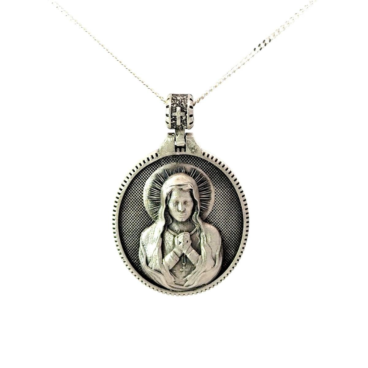 Women's or Men's Virgin Mery Catholik Pray Medallion Pendant in 925 Sterling Silver Jewelry For Sale
