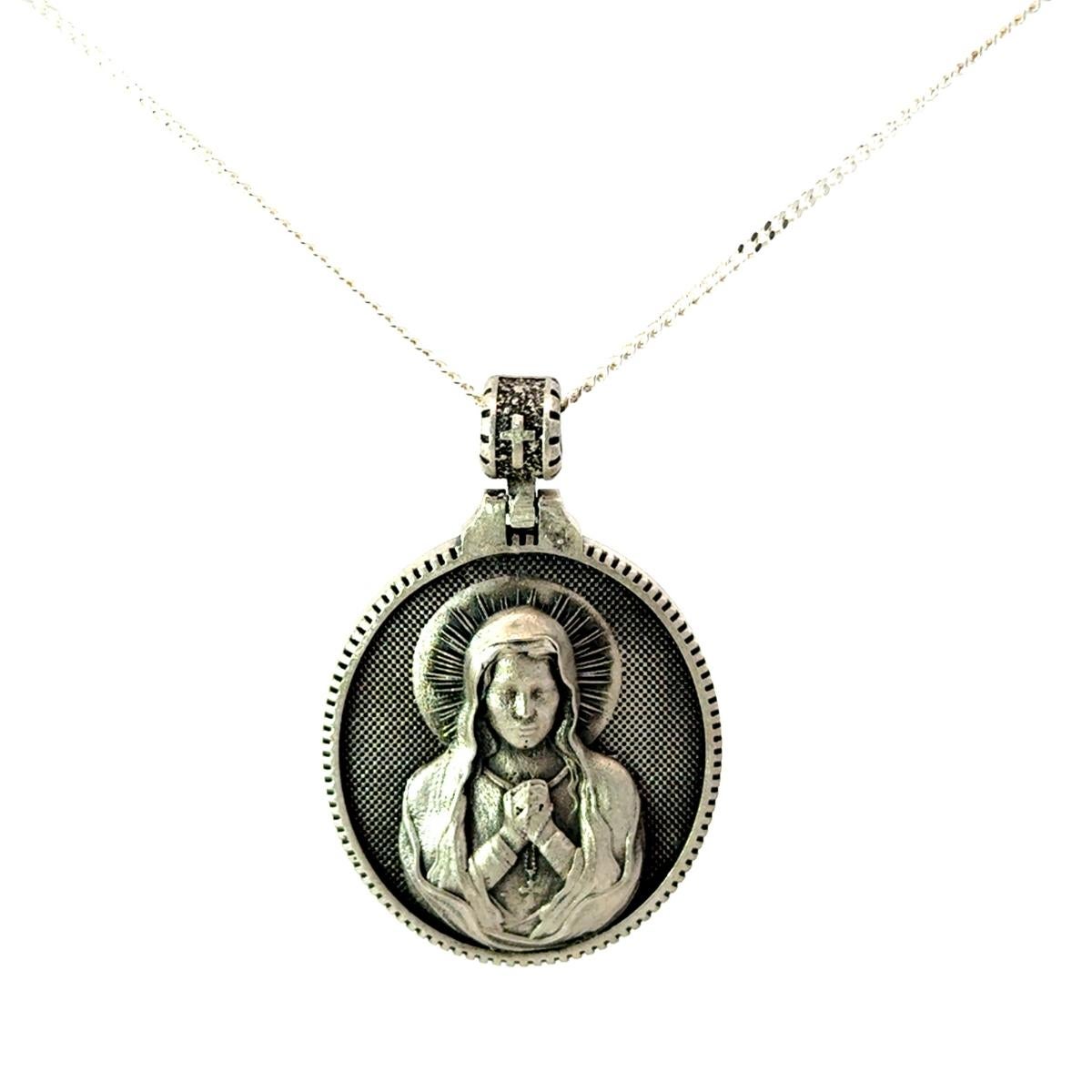 Virgin Mery Catholik Pray Medallion Pendant in 925 Sterling Silver Jewelry For Sale 3