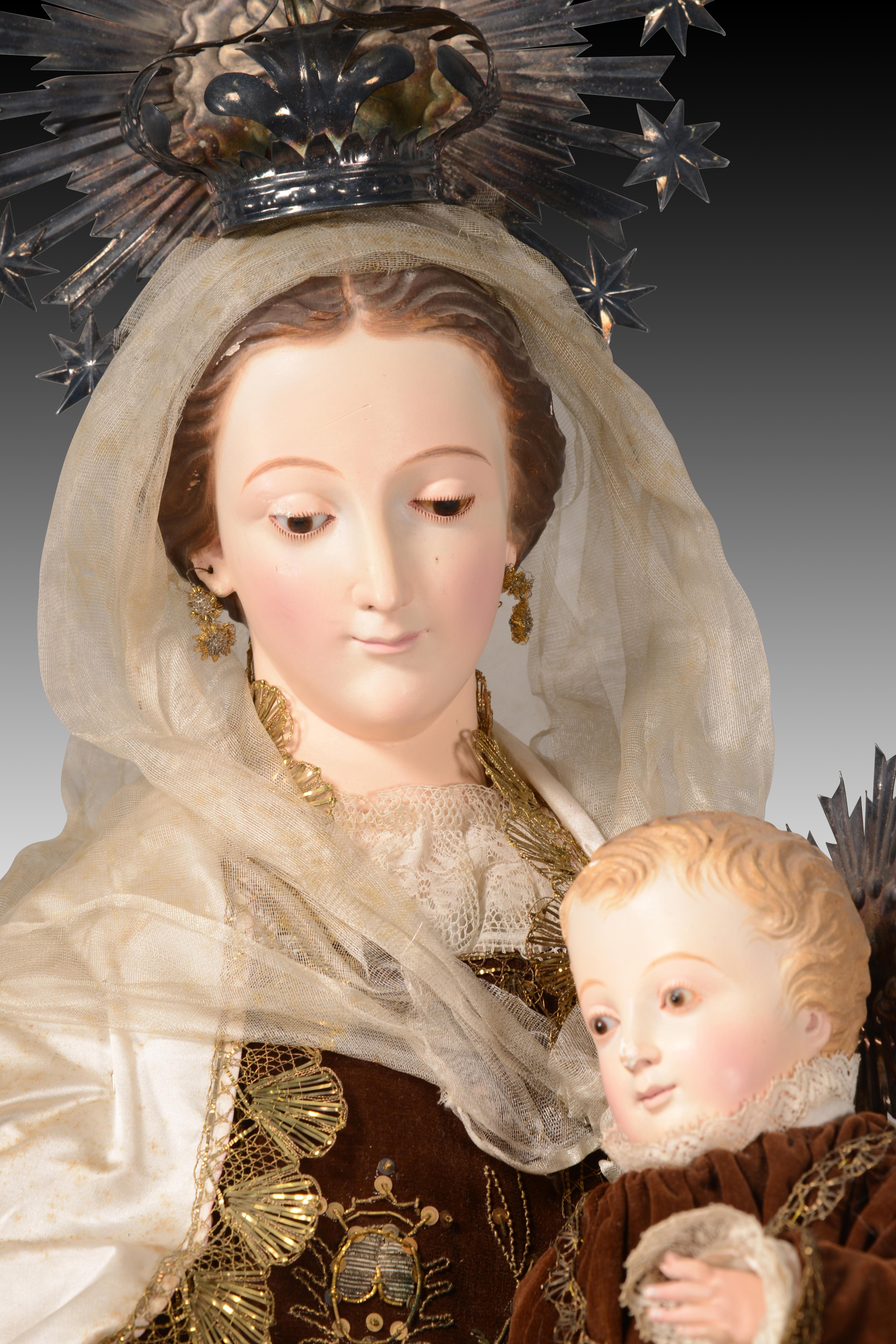 Virgen del Carmen para vestir. Madera, metal y textil. Spanish School, siglo XIX Metal