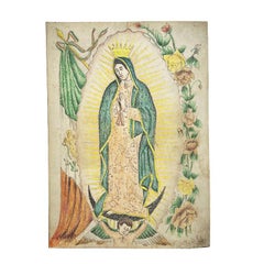 Virgin of Guadalupe Hand Colored Spanish Colonial Drawing - Signed Mexico