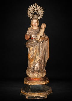 Virgin of La Antigua with Child, polychrome wood carving with silver crown, 16th
