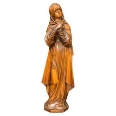 Antique Virgin Of Nuremberg In Carved Boxwood, XIXth century