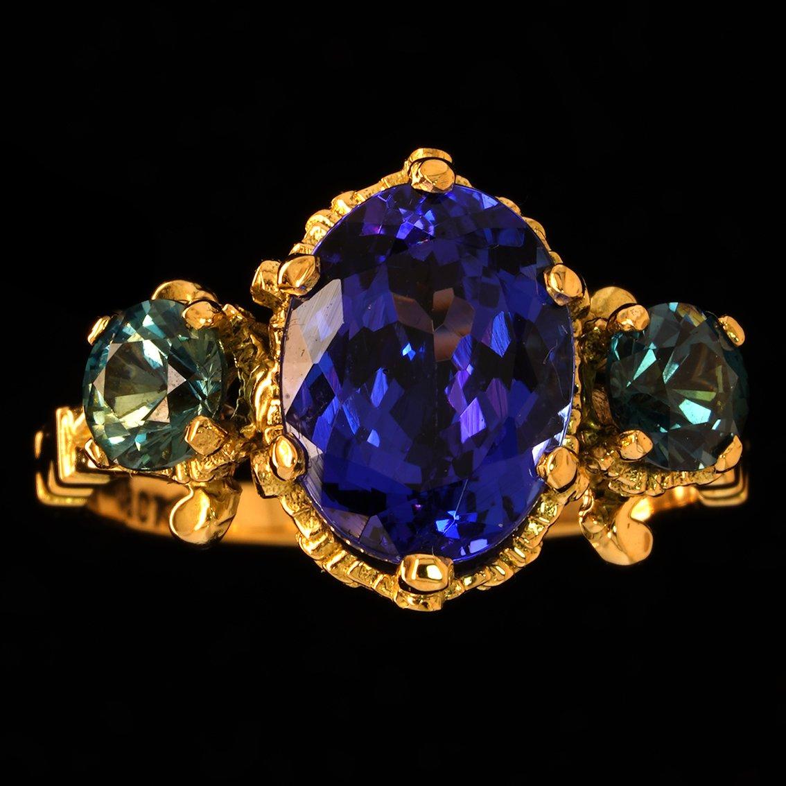 Tanzanite & Sapphires gold ring  1