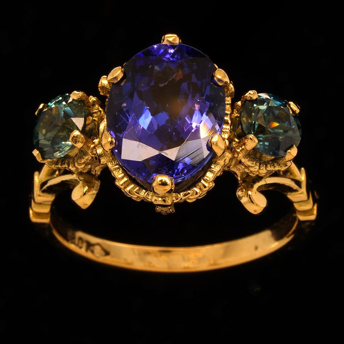 Tanzanite & Sapphires gold ring  2