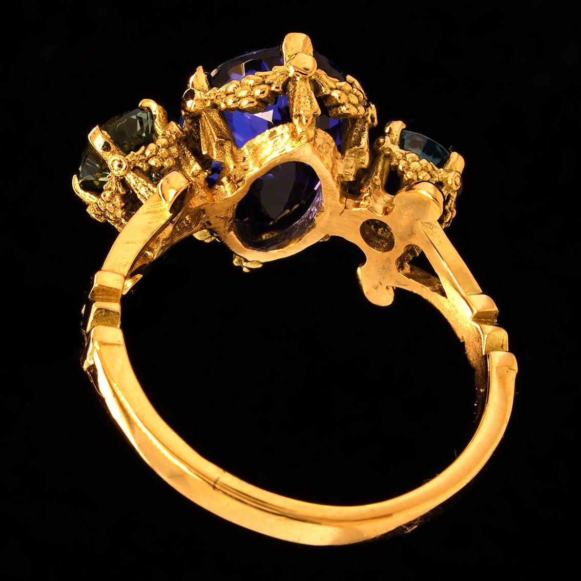 Tanzanite & Sapphires gold ring  3