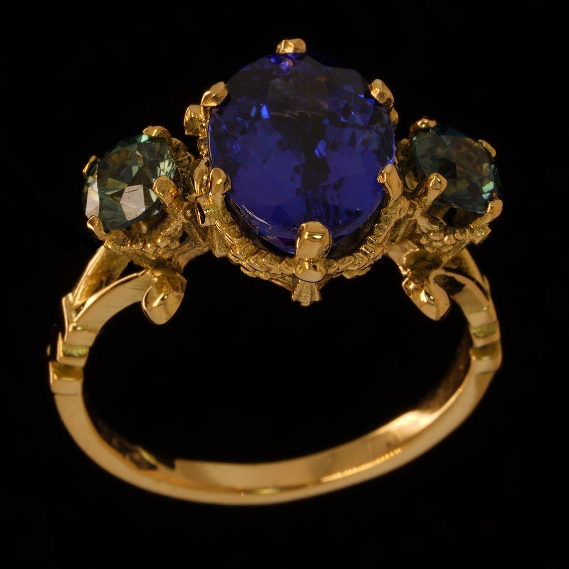 Tanzanite & Sapphires gold ring  4