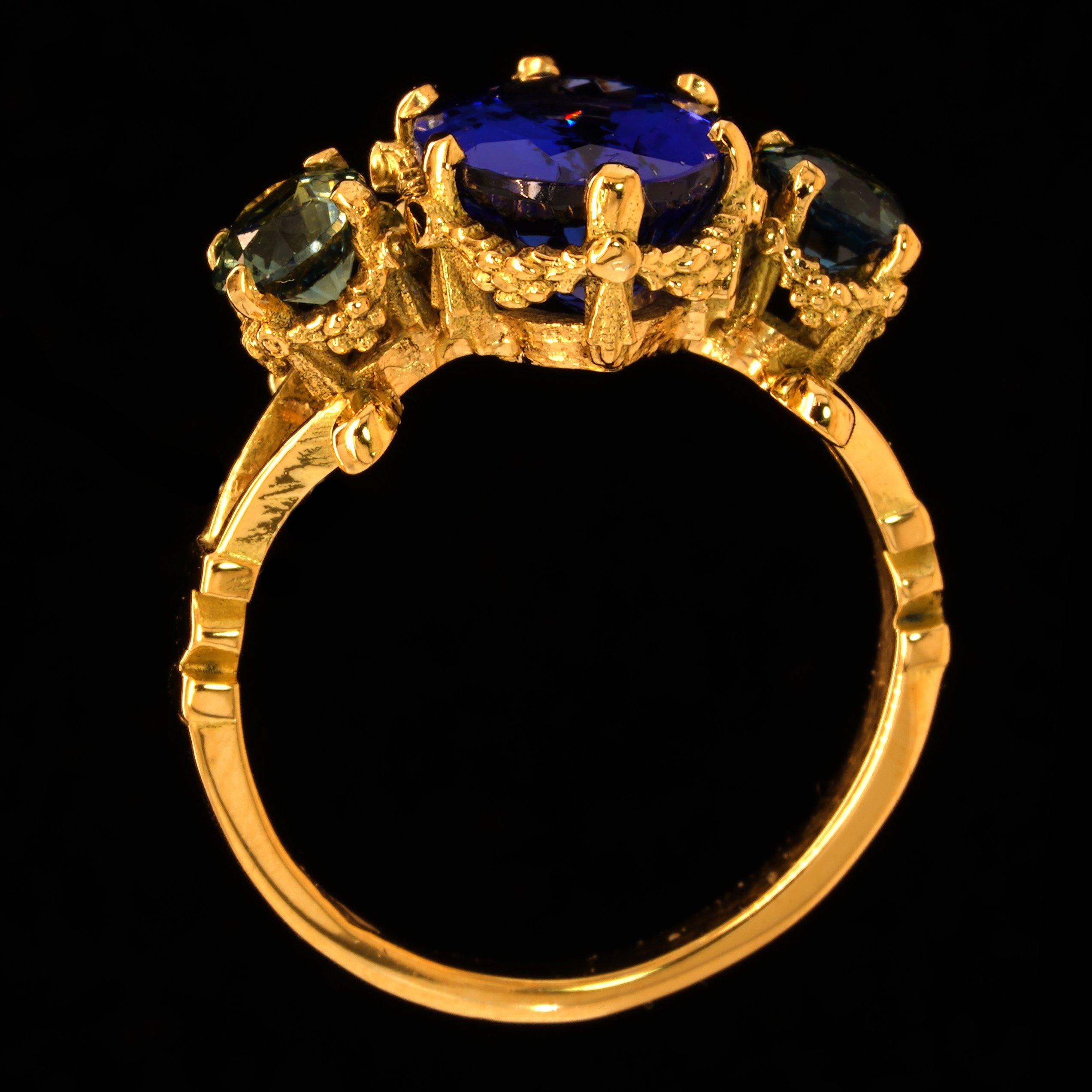 Tanzanite & Sapphires gold ring  5