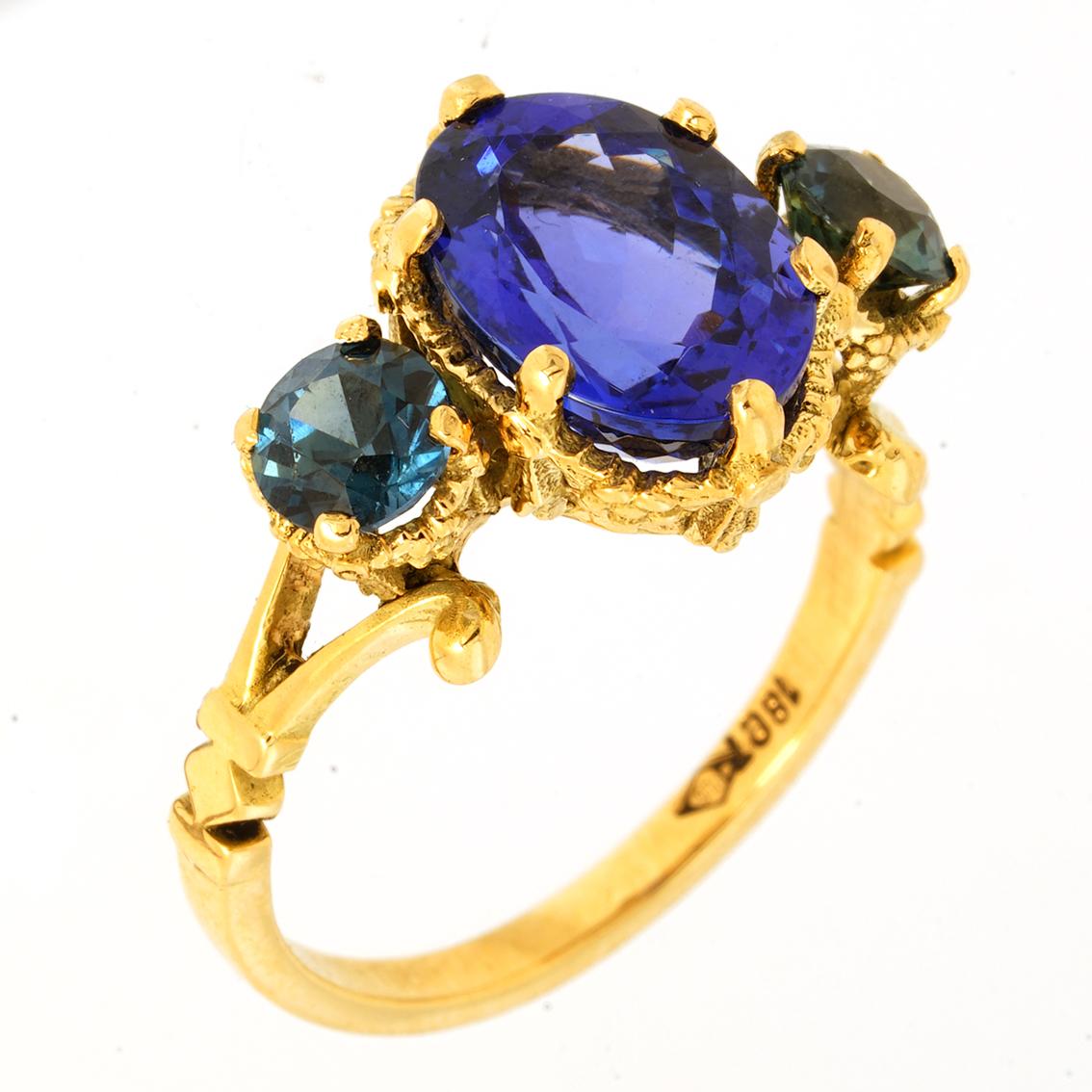 Tanzanite & Sapphires gold ring  In New Condition In Melbourne, Vic