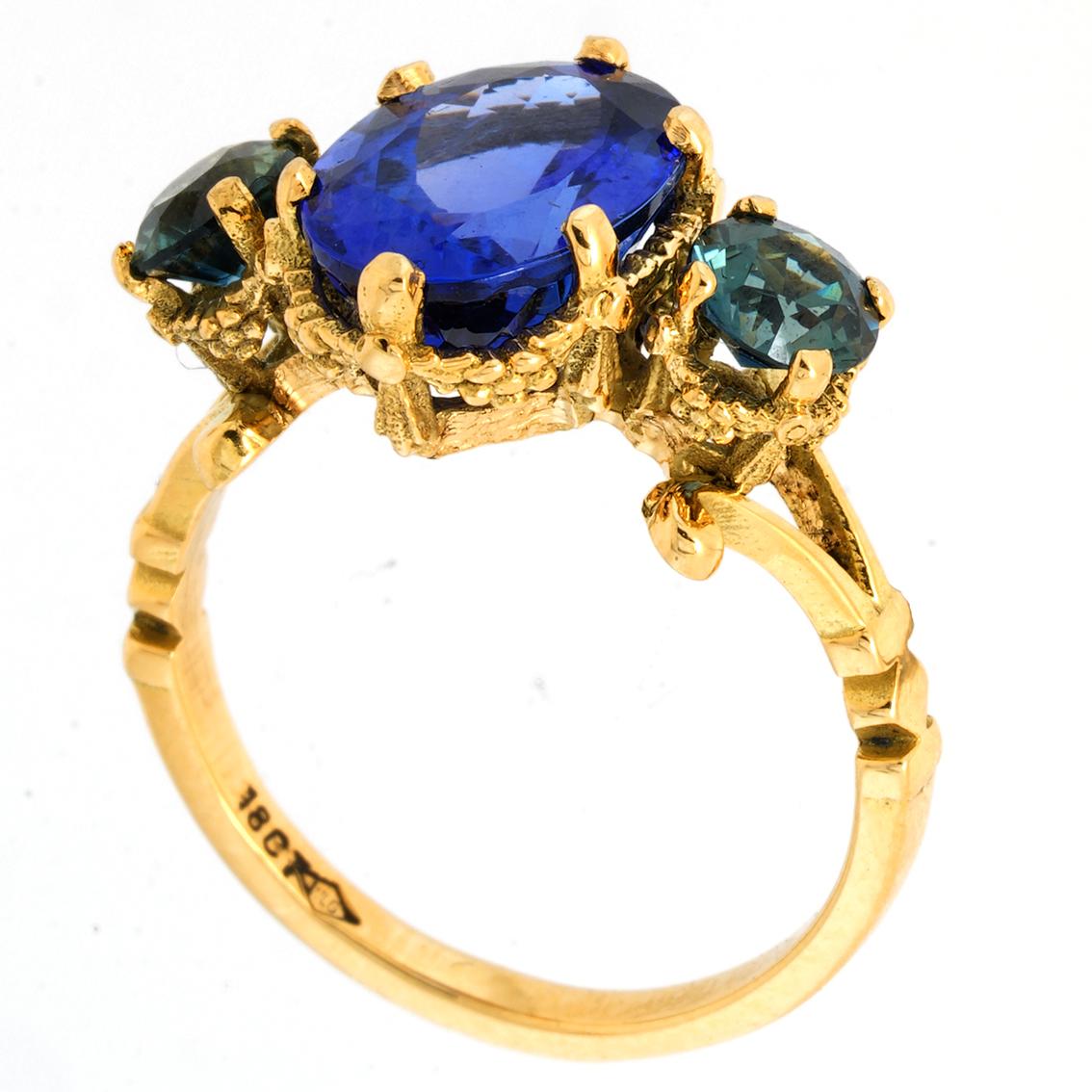 Women's Tanzanite & Sapphires gold ring 