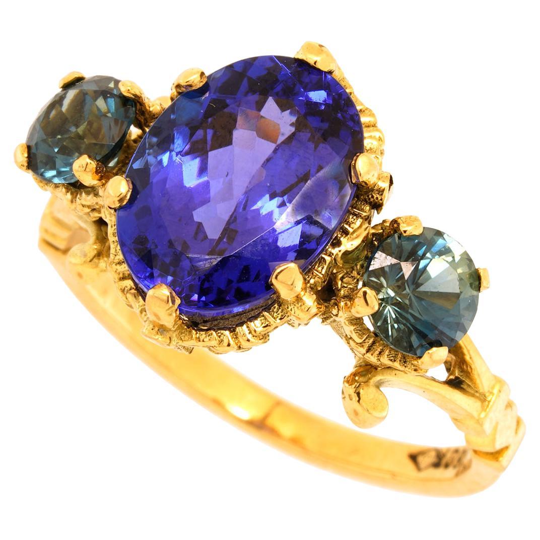 Tanzanite & Sapphires gold ring 