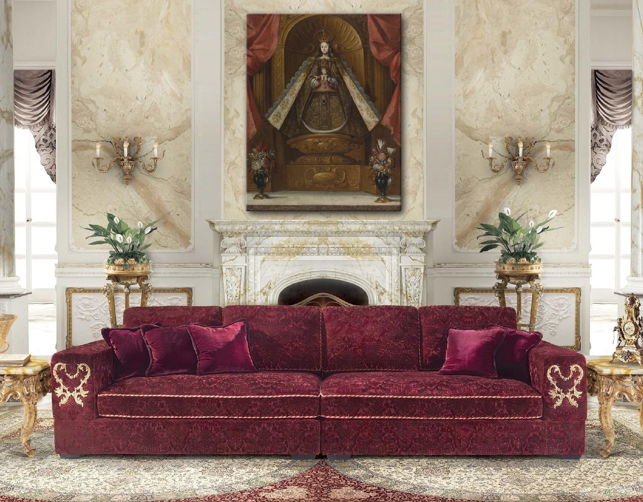 Contemporary Virgin with Child, After Spanish Colonial Oil Painting by Cuzco Artist For Sale