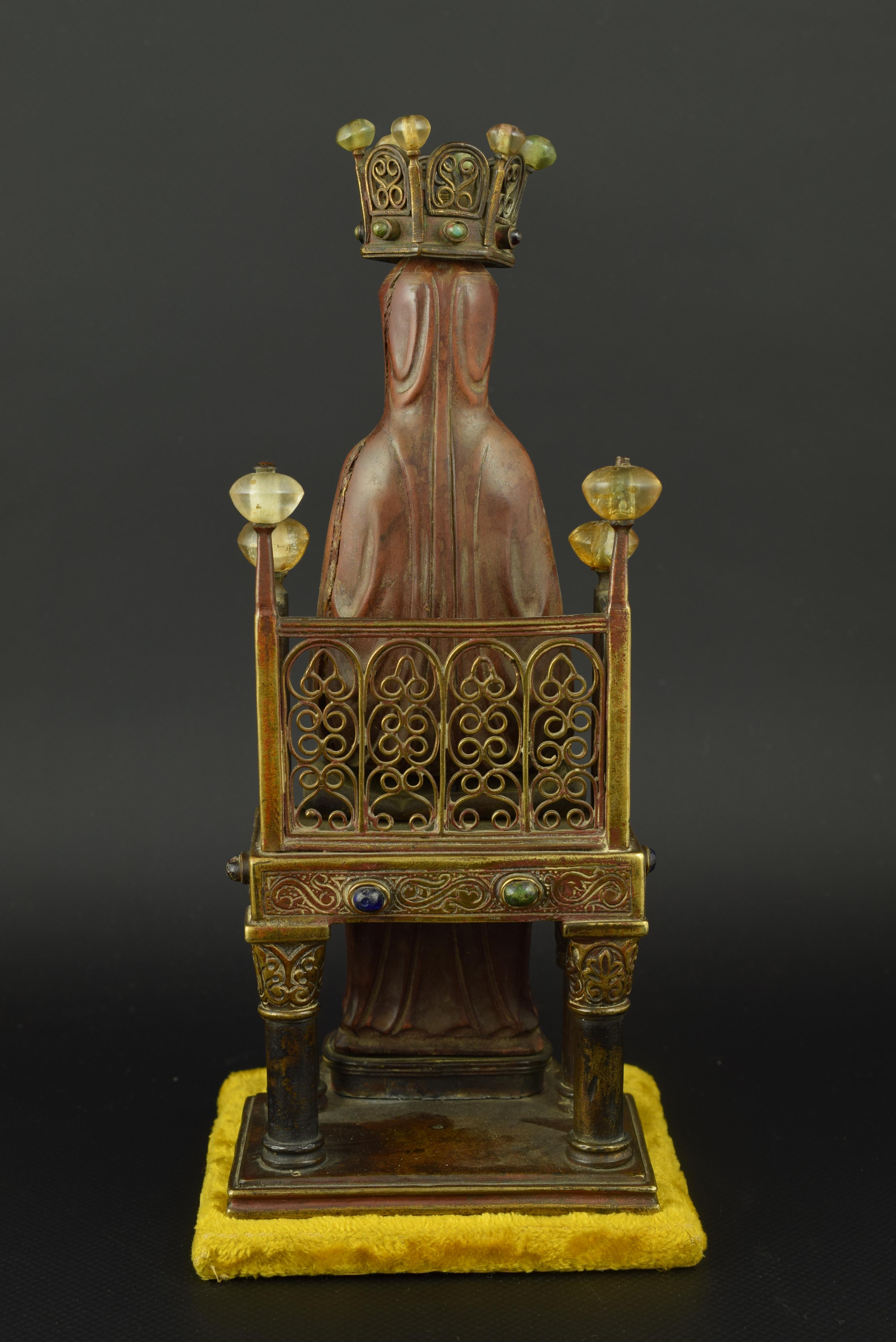 Spanish Virgin with Child Enthroned, Boxwood, Bronze and Carved Rock Crystal, 19th C For Sale