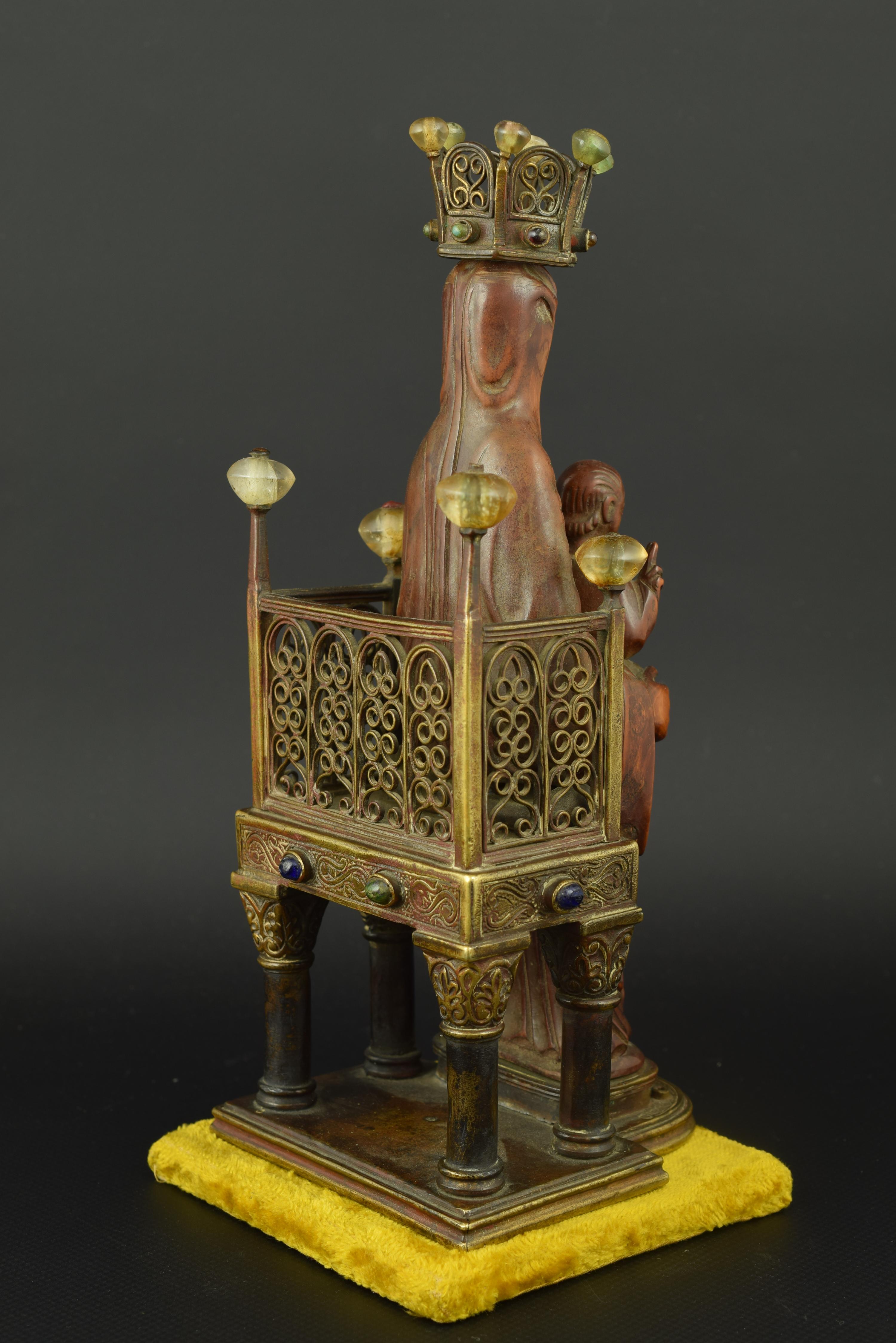 Virgin with Child Enthroned, Boxwood, Bronze and Carved Rock Crystal, 19th C In Good Condition For Sale In Madrid, ES