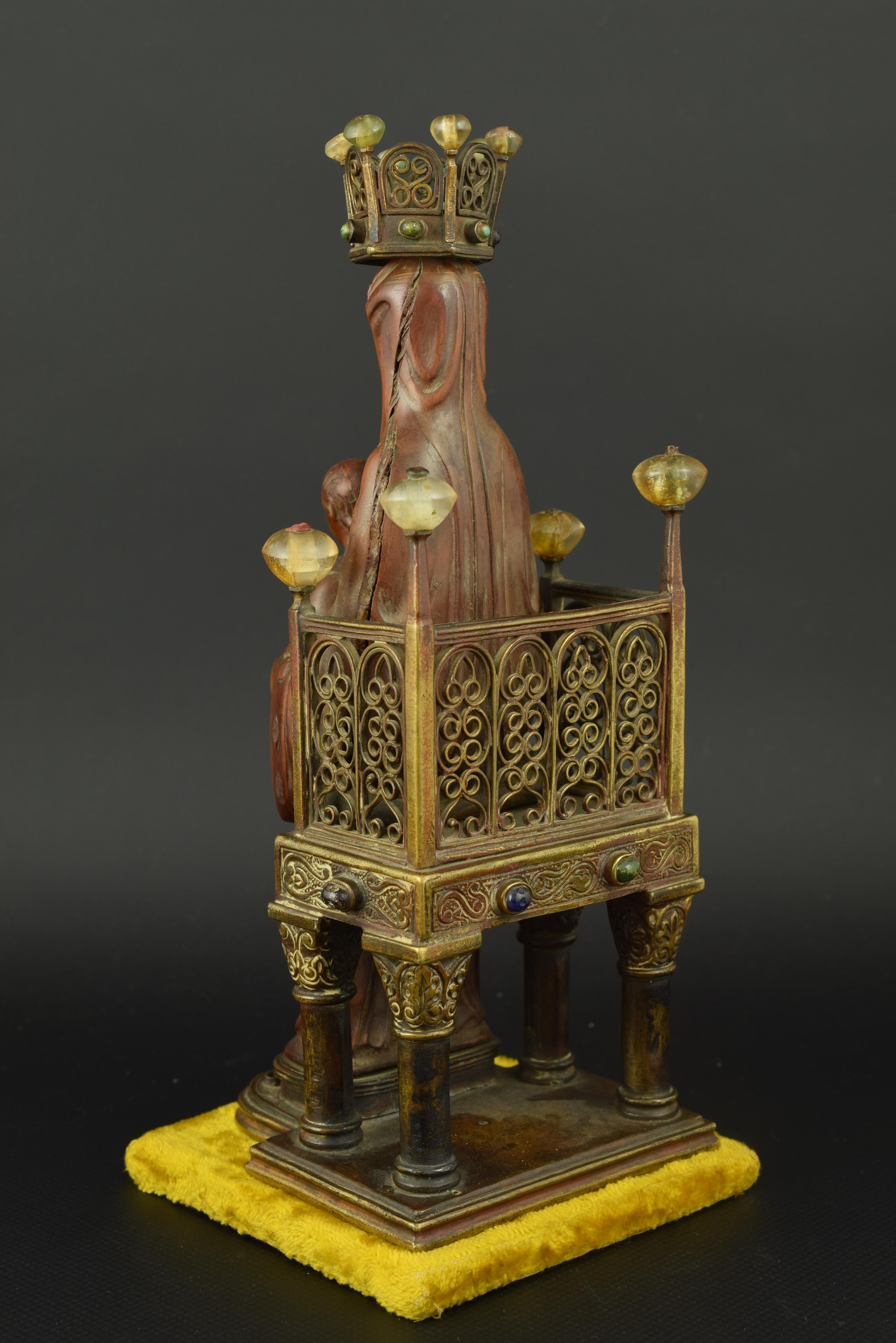 Virgin with Child Enthroned, Boxwood, Bronze and Carved Rock Crystal, 19th C For Sale 2
