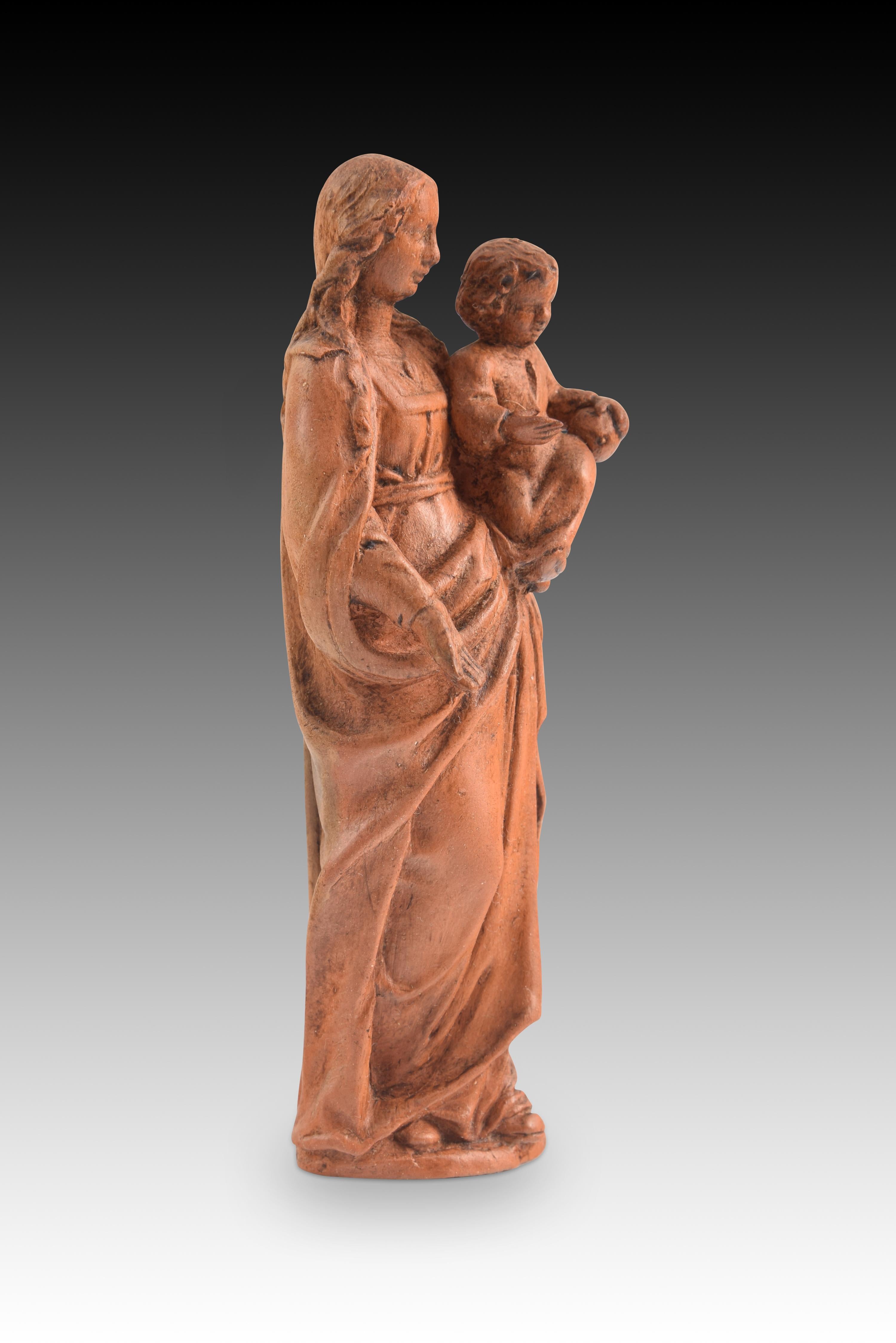 Baroque Vierge à l'enfant. Terracotta. 20e siècle, d'après des modèles du 17e siècle en vente