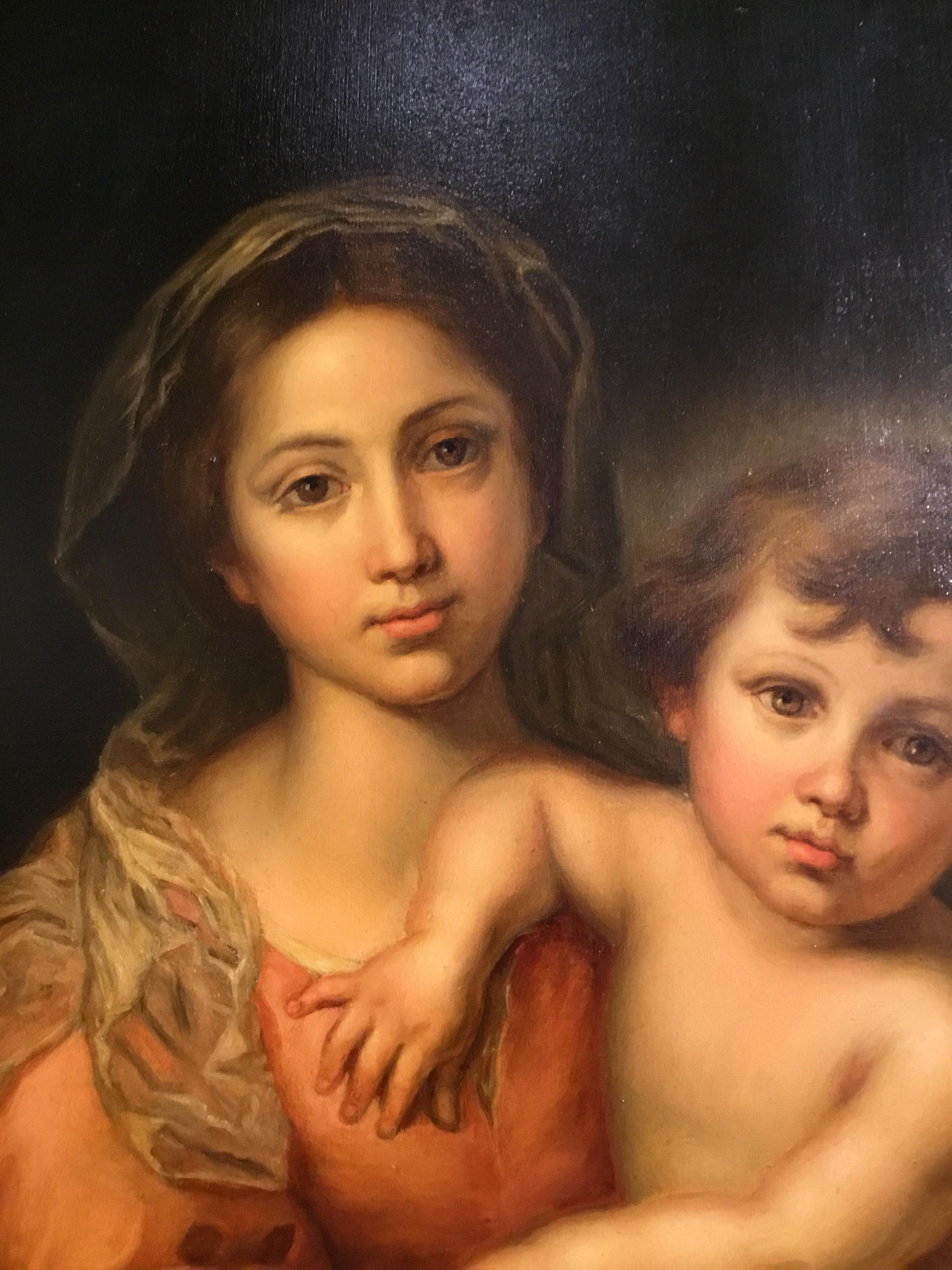 Virgin with Christ Child Oil Painting after Bartholome Esteban Murillo In Good Condition In Houston, TX