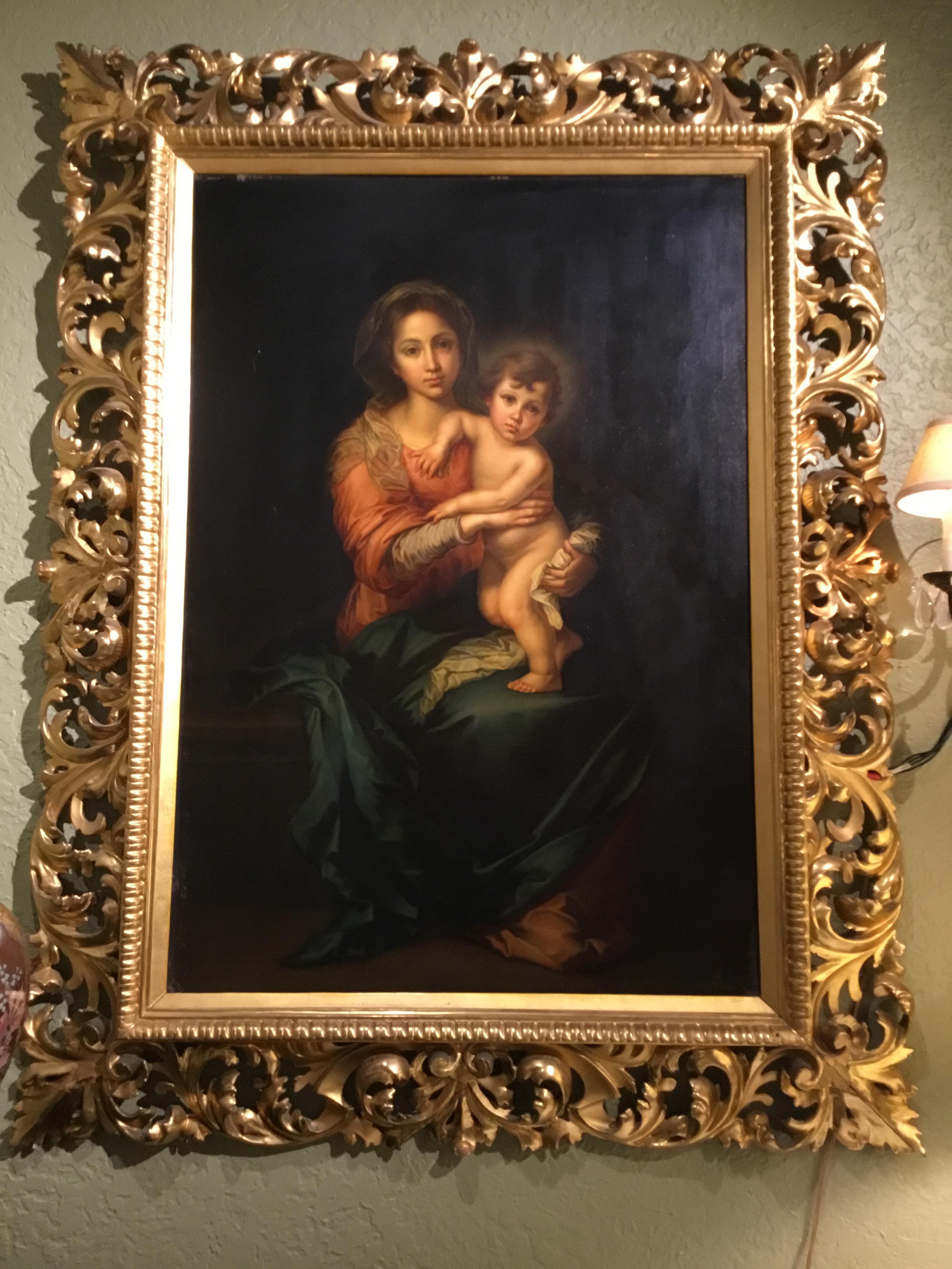 19th Century Virgin with Christ Child Oil Painting after Bartholome Esteban Murillo