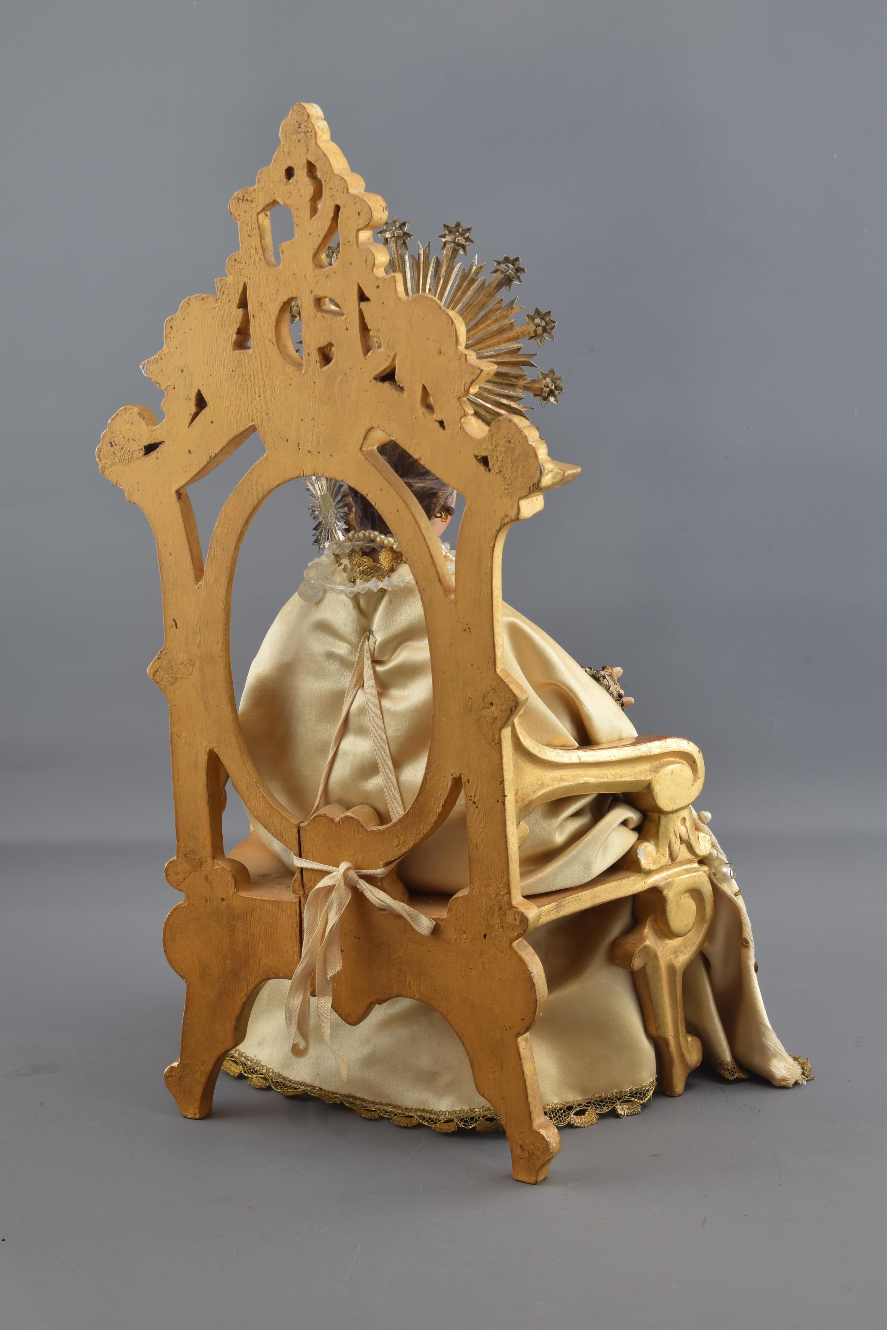 Spanish Virgin with Cild on Throne Wood, Metal, Textile, Etc. Spain, 19th Century