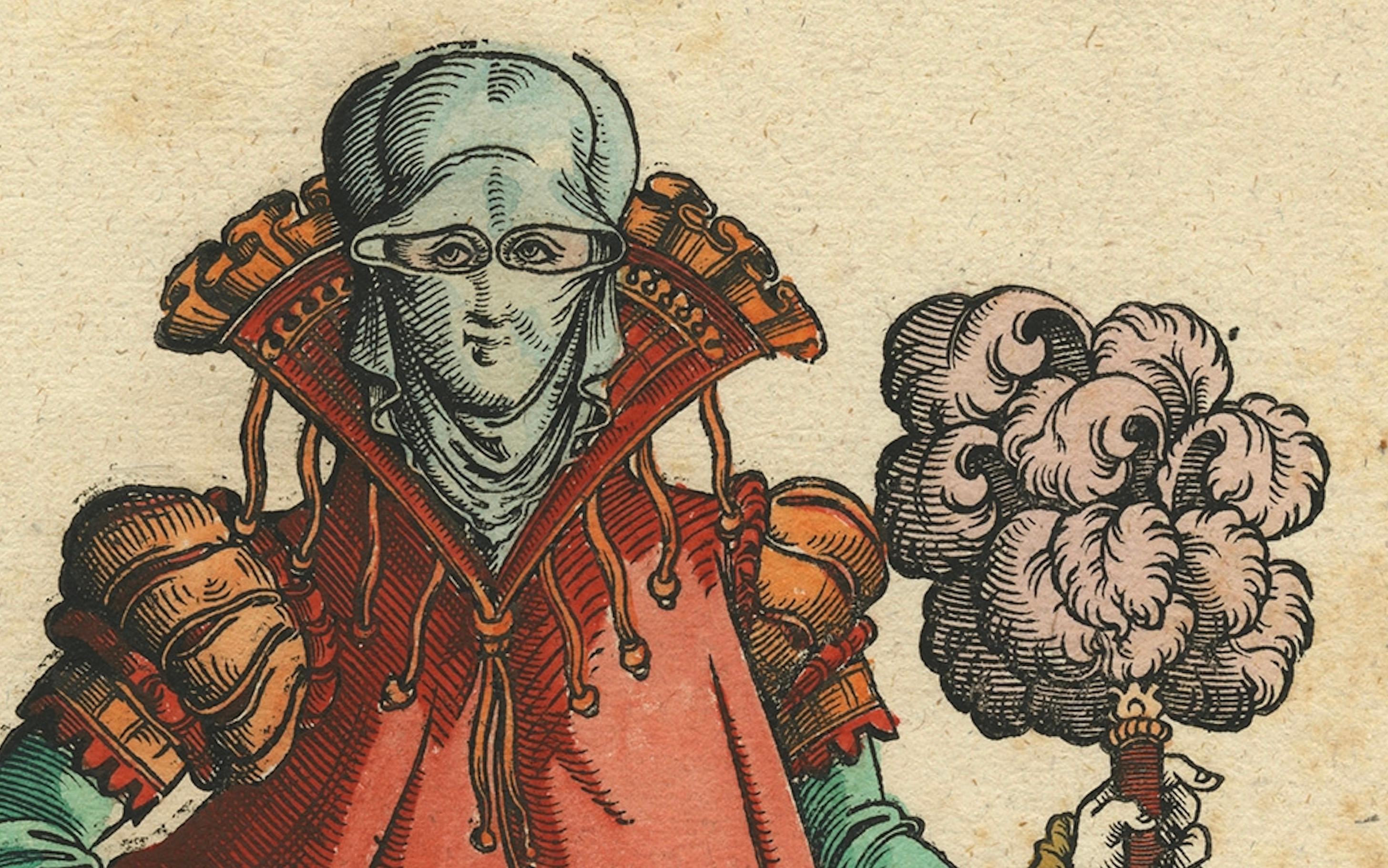 German Virgin Woman from Naples – Antique Hand-Coloured Woodcut by Jost Amman, 1577 For Sale