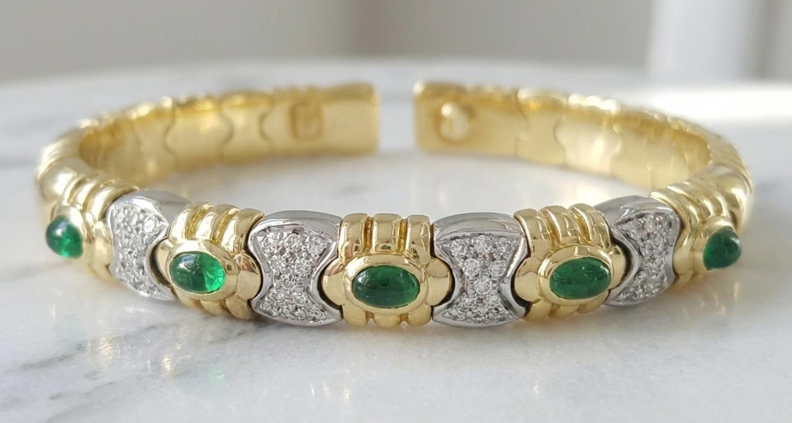 Virginia Capri 18k Gold Diamant und Smaragd Armreif, 0,40 Karat (Zeitgenössisch) im Angebot