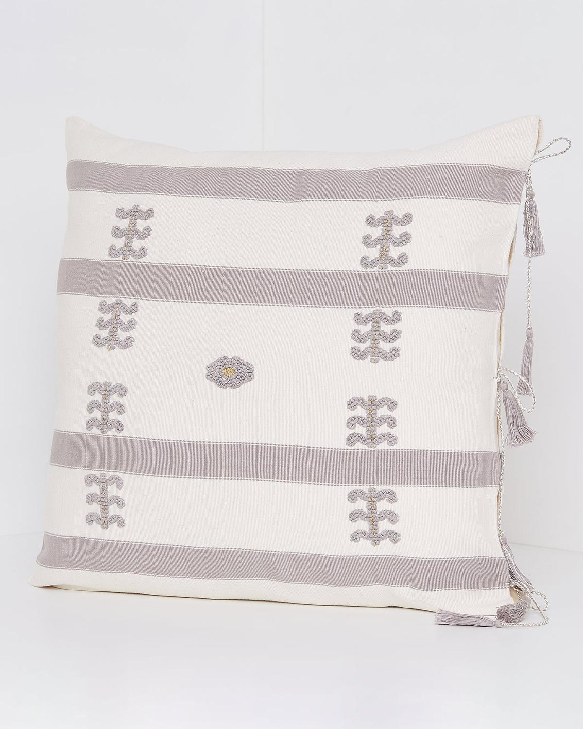 Hand-Crafted Virginia Cotton Large Throw Pillow White w/ Gray Stripes Spanish Colonial For Sale