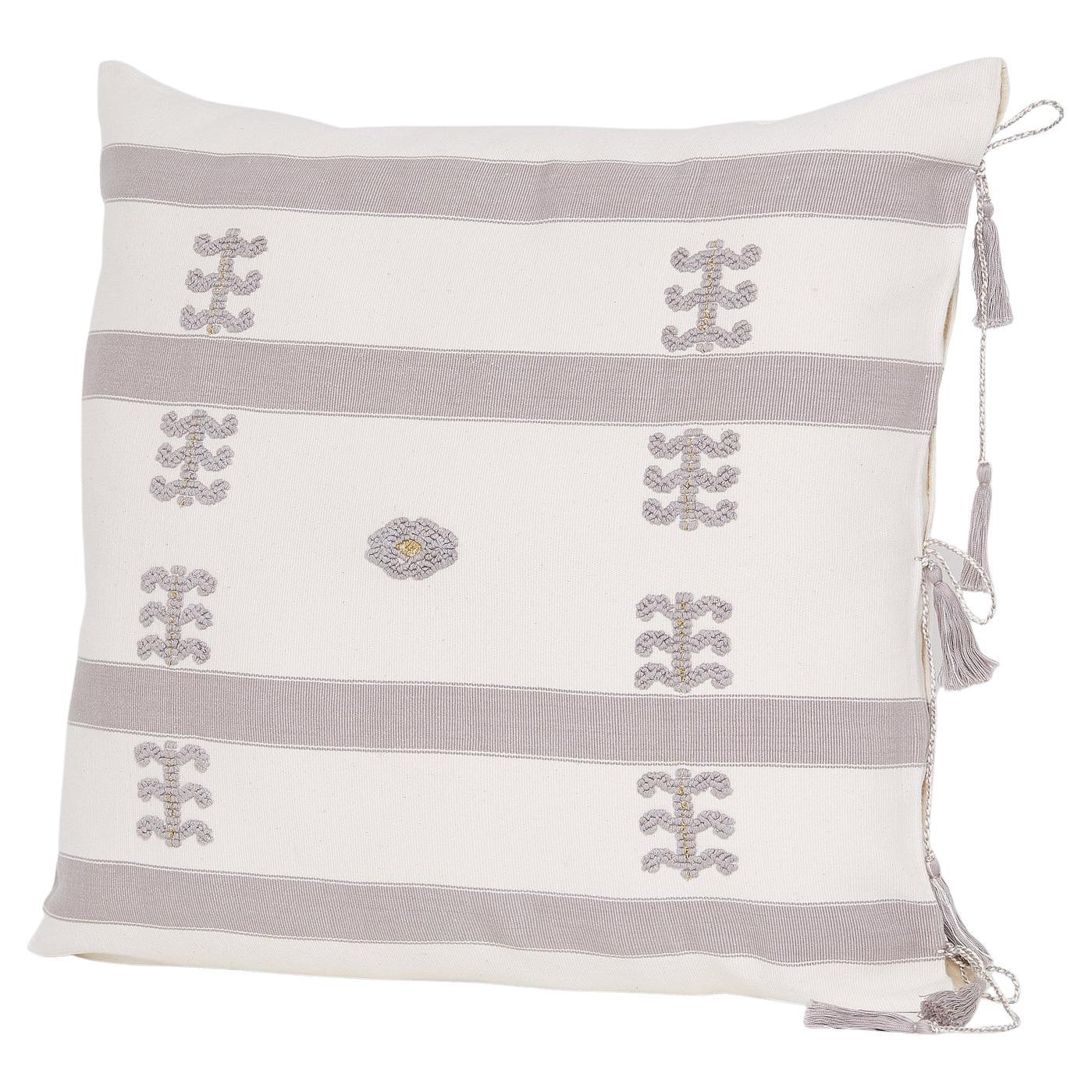 Virginia Cotton Large Throw Pillow White w/ Gray Stripes Spanish Colonial For Sale
