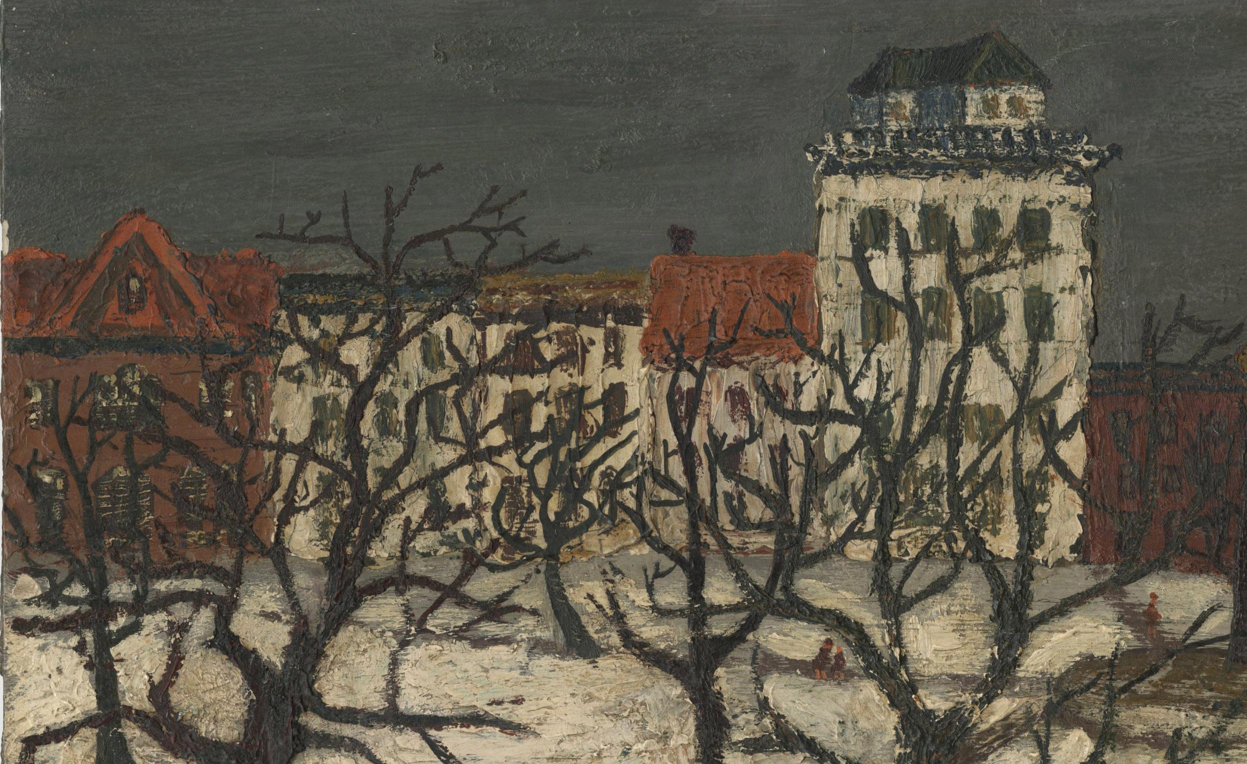 Park Scene (Chelsea,  Manhattan) - Gray Landscape Painting by Virginia Dehn
