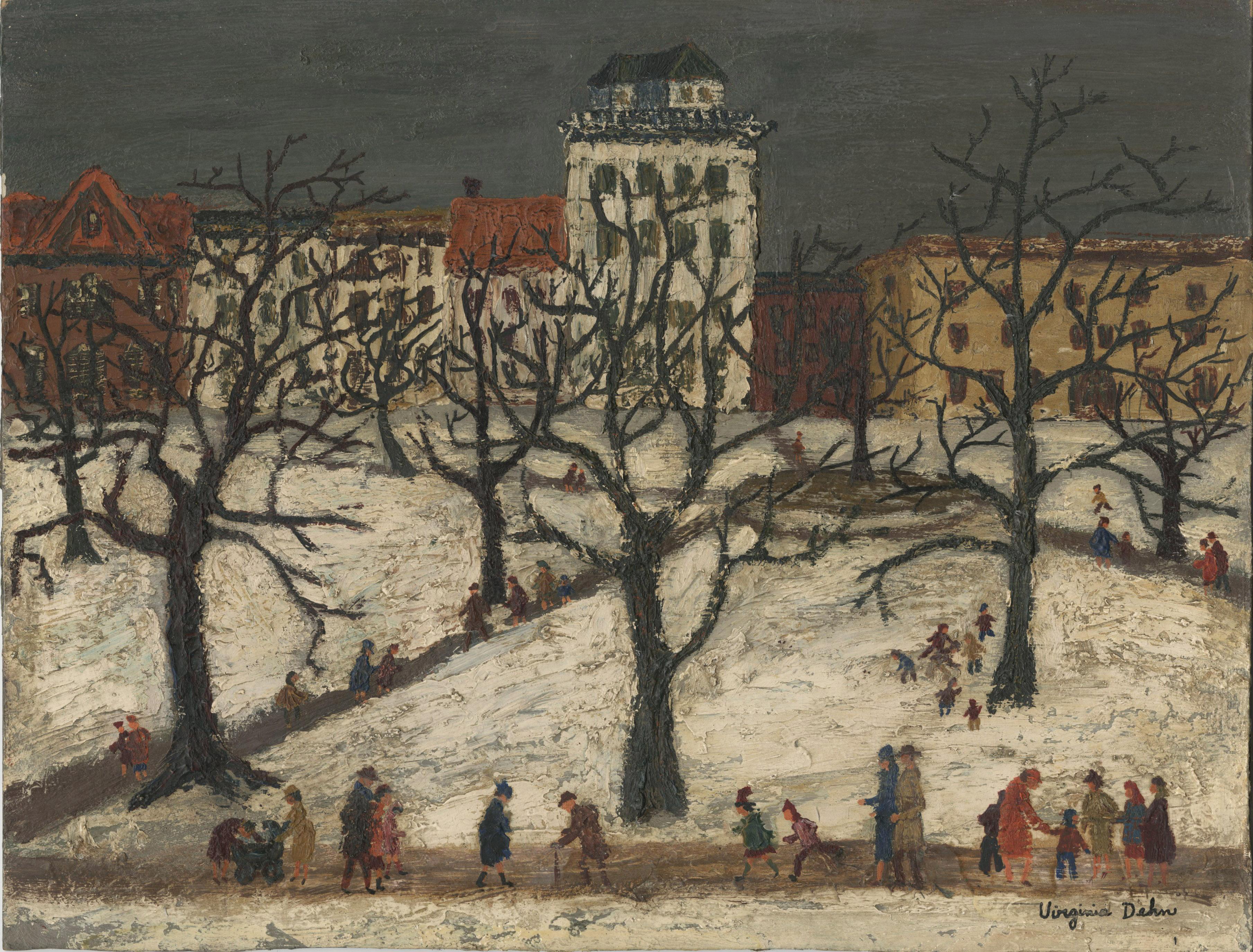 Virginia Dehn Landscape Painting - Park Scene (Chelsea,  Manhattan)