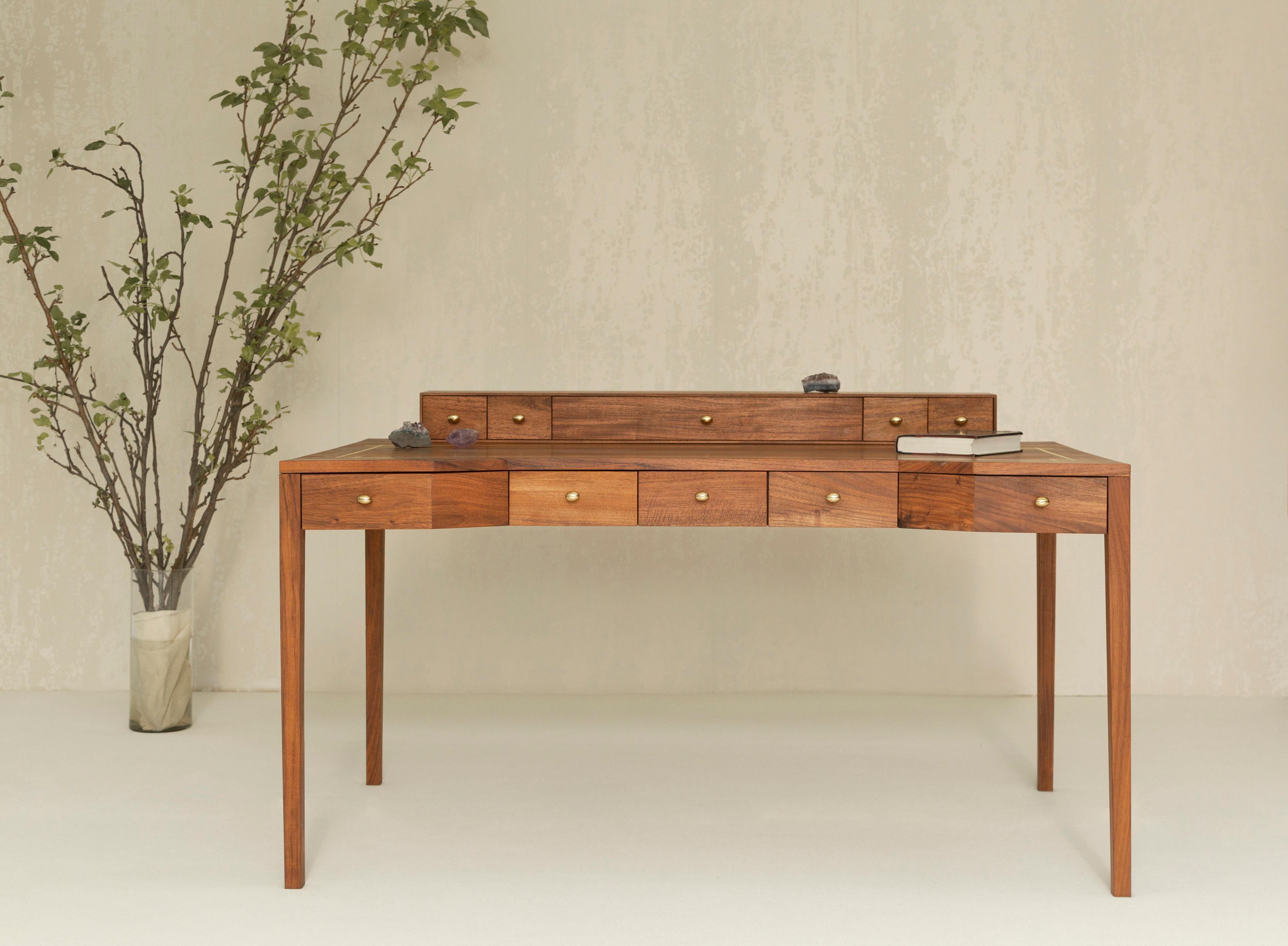Virginia-Schreibtisch aus Tzalam-Holz mit Messingintarsien von Tana Karei (Moderne der Mitte des Jahrhunderts) im Angebot
