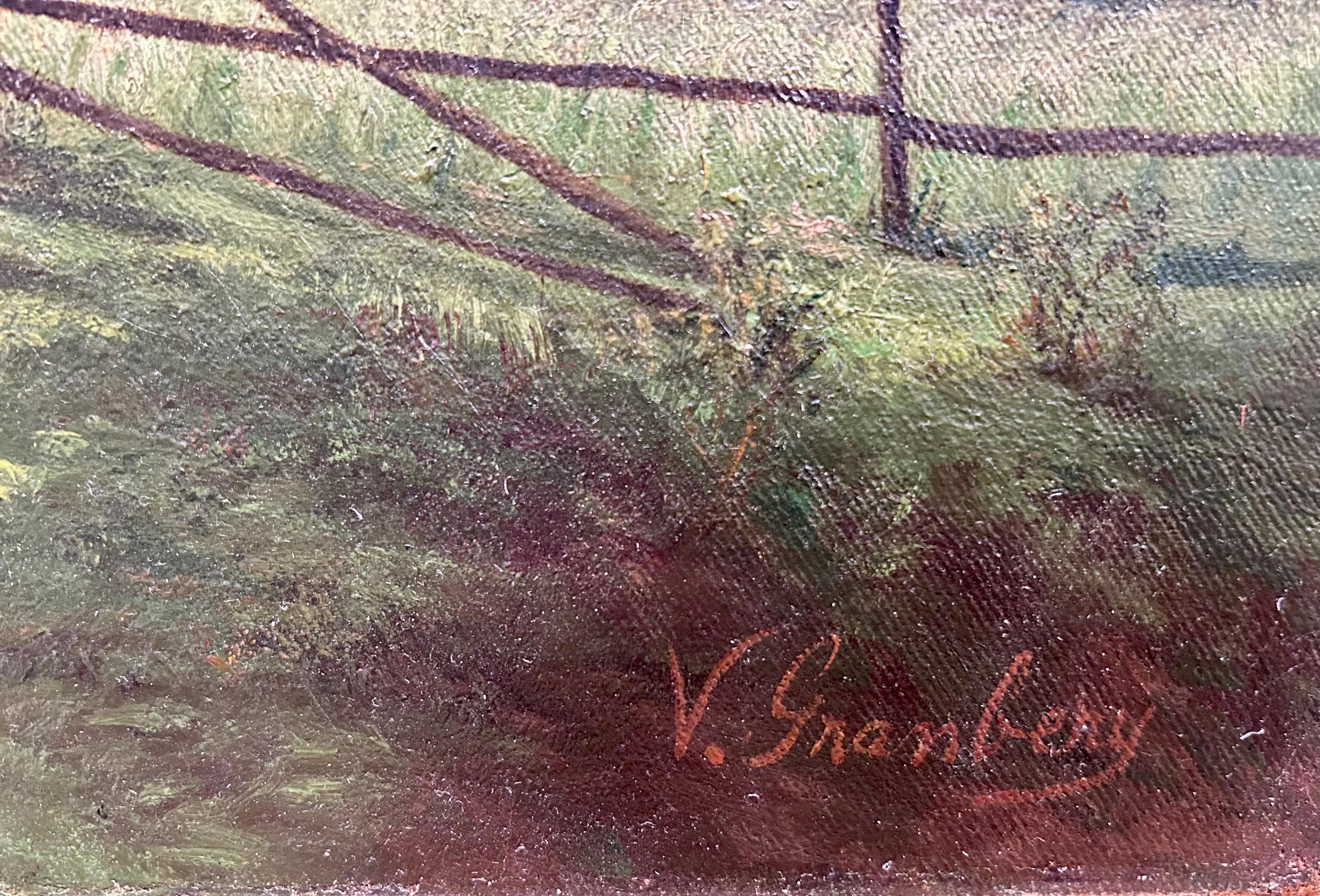 Oil Landscape with Two Girls titled 