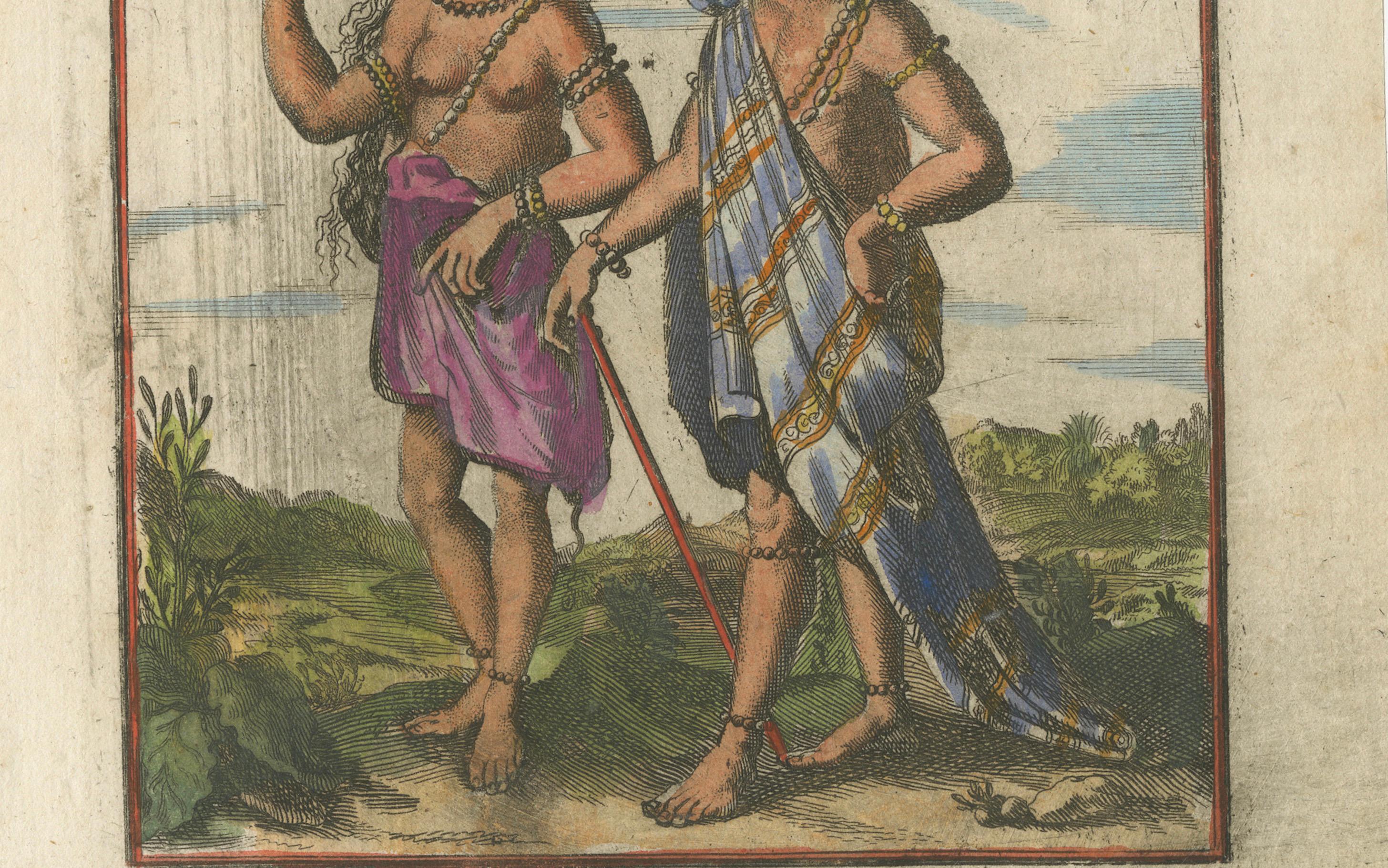 Virginia Indians, Man & Woman in Traditional Dress – Handcolored Engraving, 1683