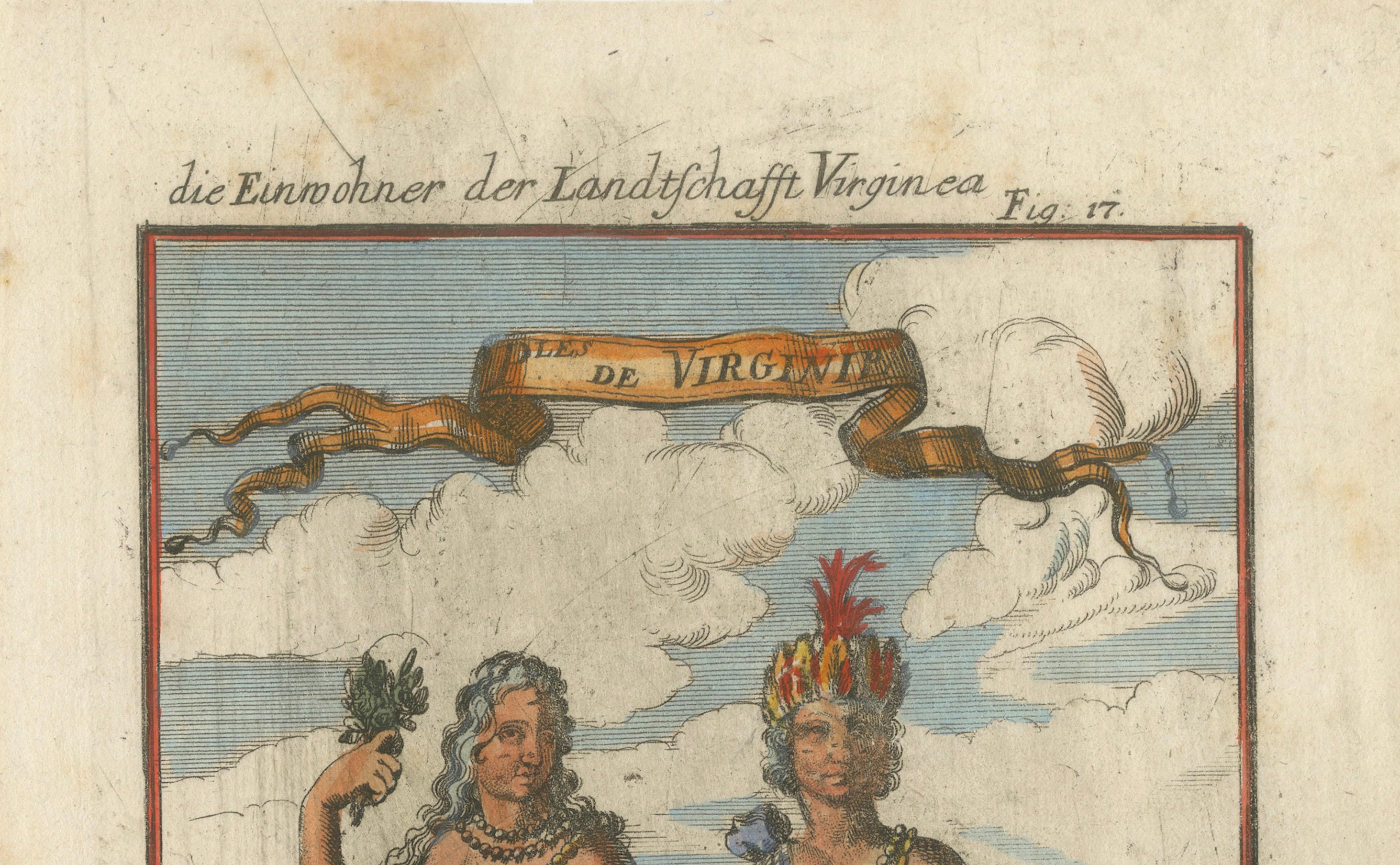 Virginia Indians, Man & Woman in Traditional Dress – Handcolored Engraving, 1683