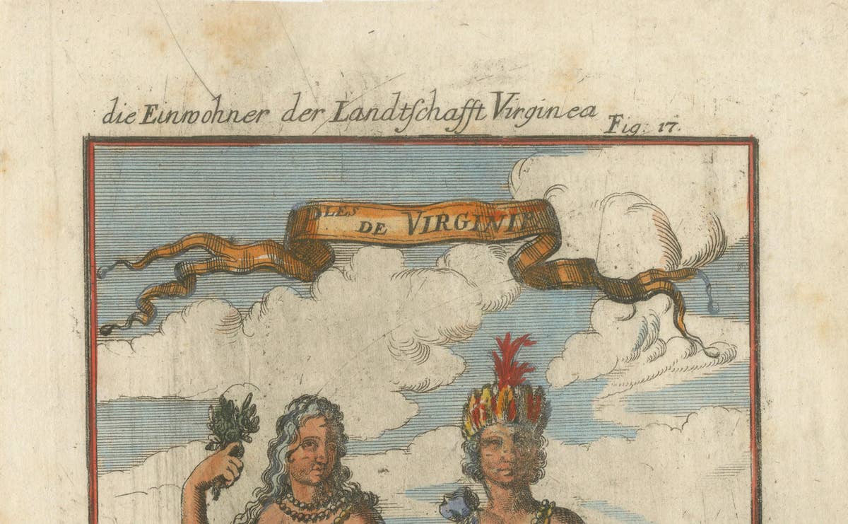 Virginia Indians, Man & Woman in Traditional Dress – Handcolored Engraving, 1683