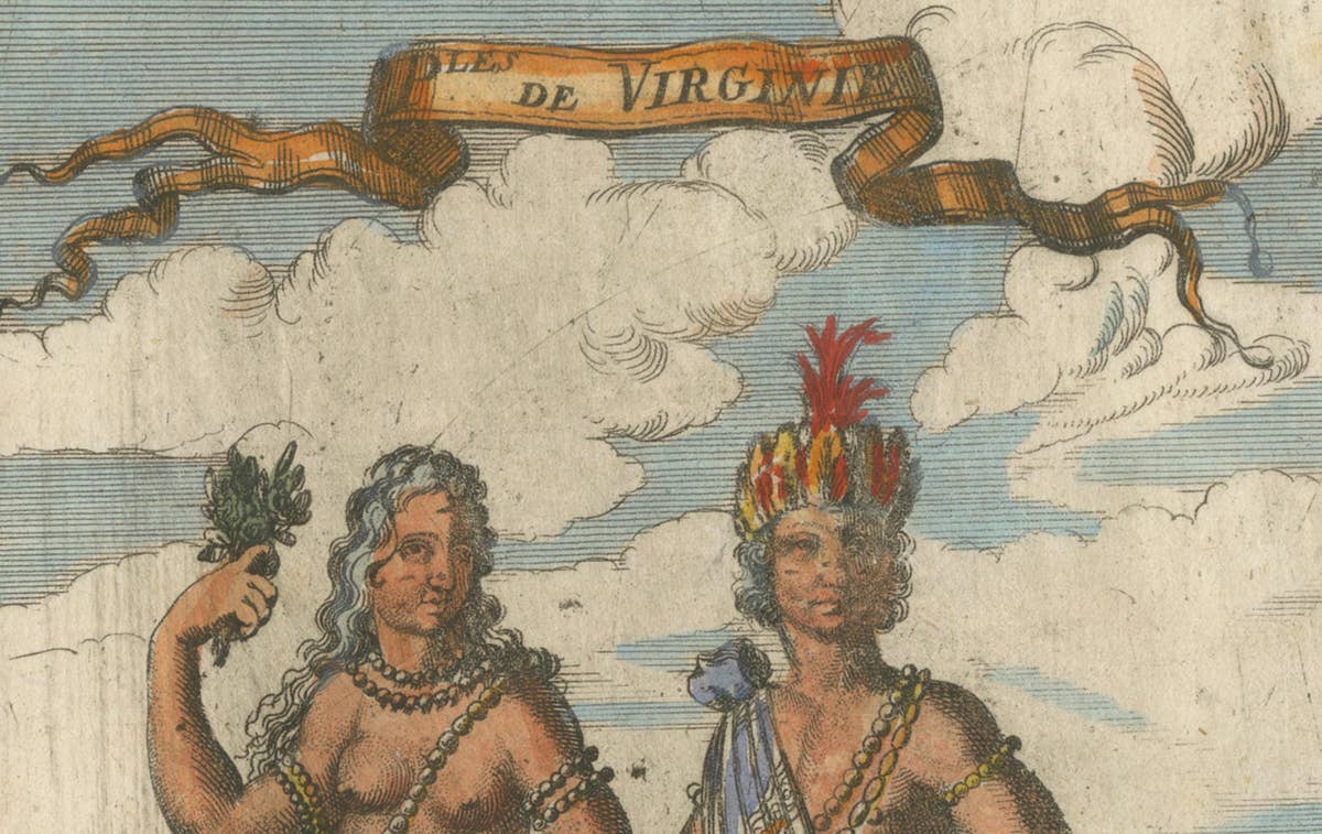 Virginia Indians, Man & Woman in Traditional Dress – Handcolored Engraving, 1683