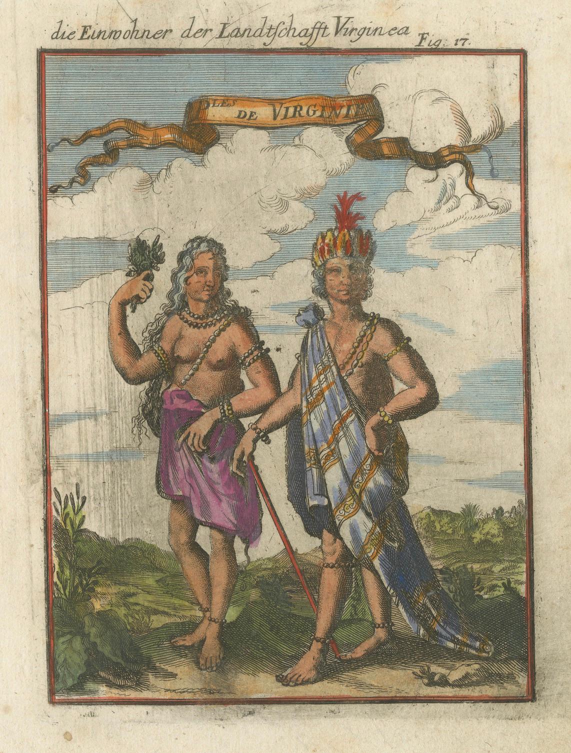 Virginia Indians, Man & Woman in Traditional Dress – Handcolored Engraving, 1683